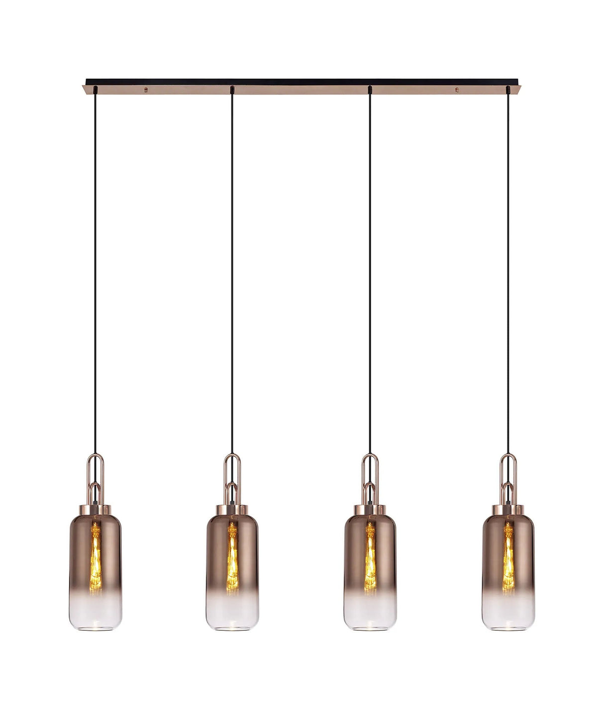Allardyce Linear 4 Light Pendant E27 With 16cm Cylinder Glass, Copper/Clear Copper/Matt Black