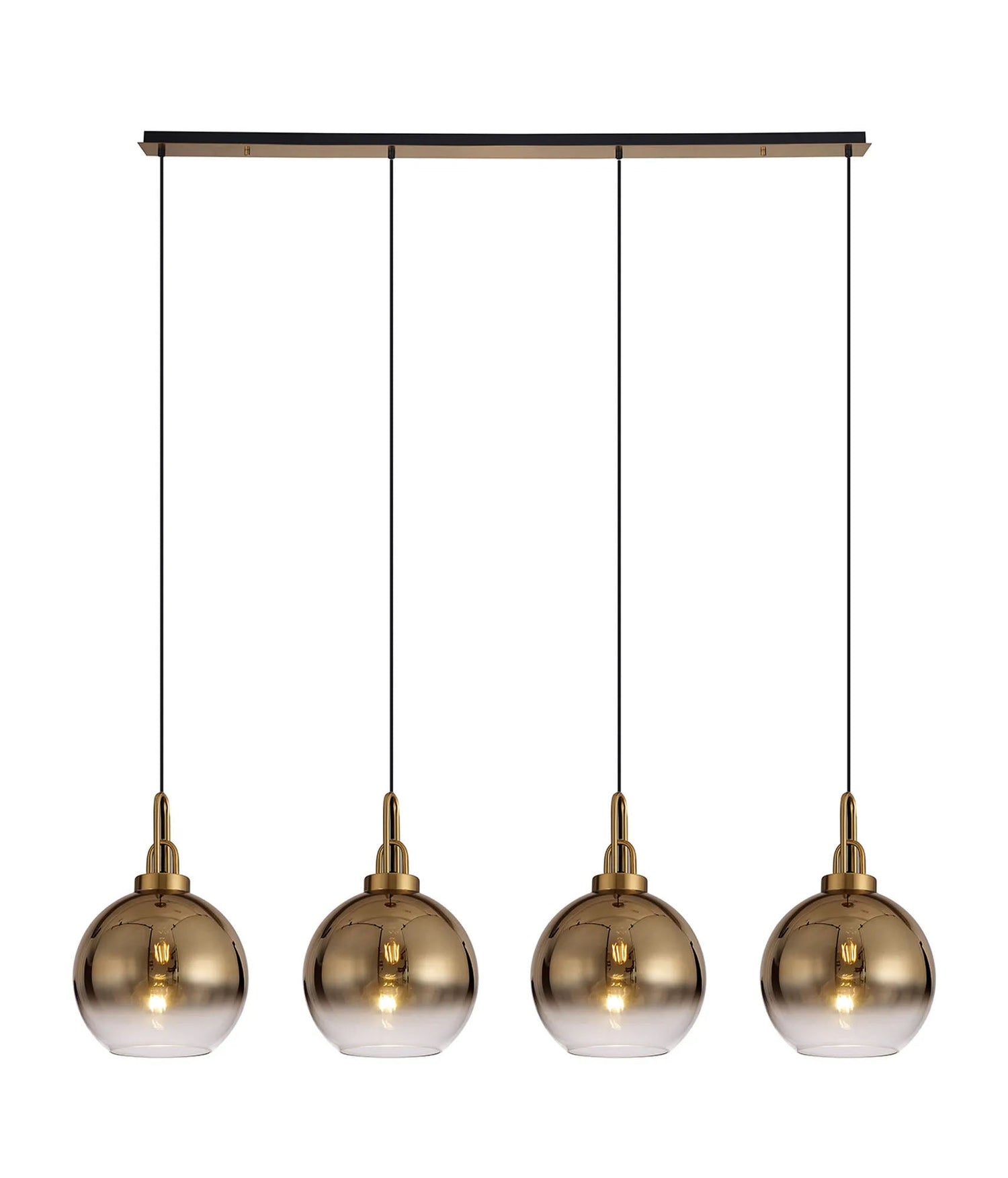 Allardyce Linear 4 Light Pendant E27 With 30cm Globe Glass, Brass Gold/Clear Brass Gold/Matt Black