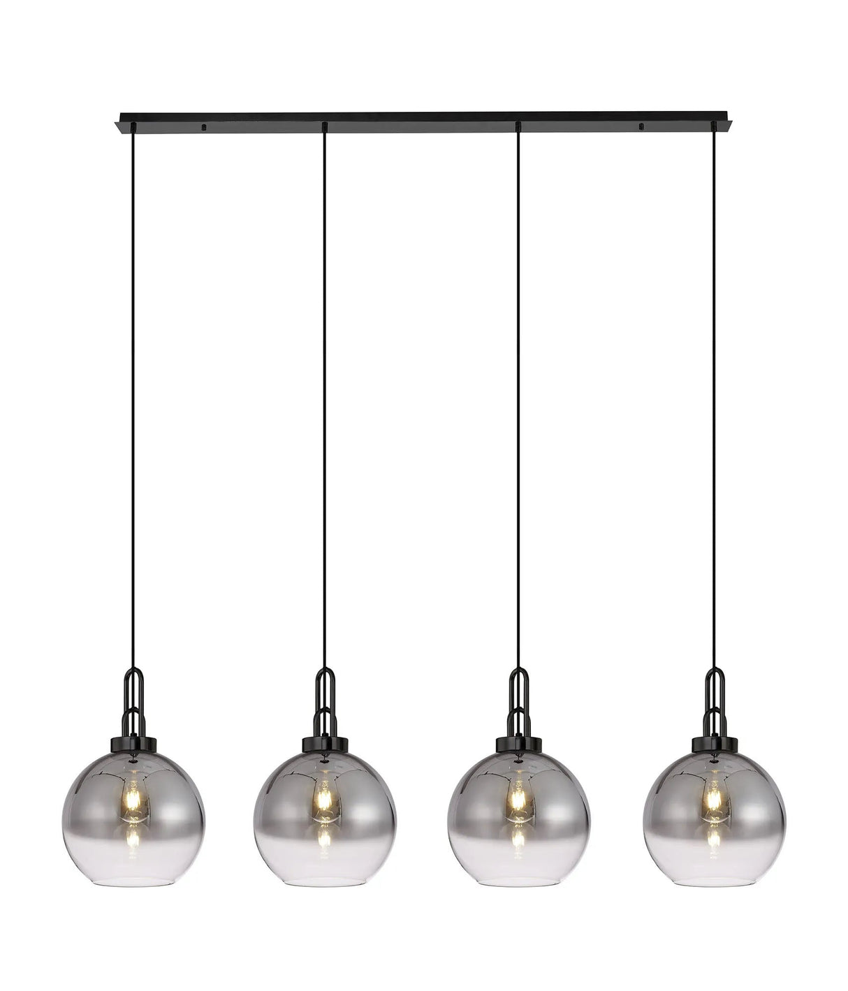 Allardyce Linear 4 Light Pendant E27 With 30cm Globe Glass, Smoked/Clear Black Chrome/Matt Black