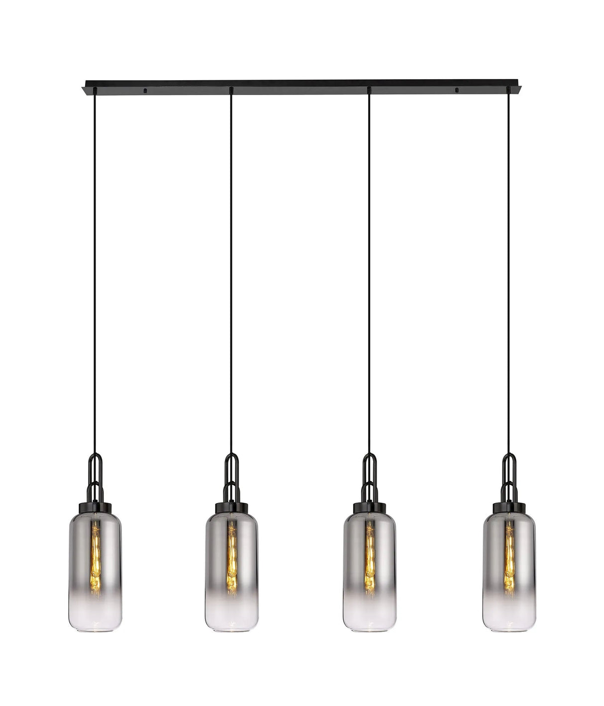 Allardyce Linear 4 Light Pendant E27 With 16cm Cylinder Glass, Smoked/Clear Black Chrome/Matt Black