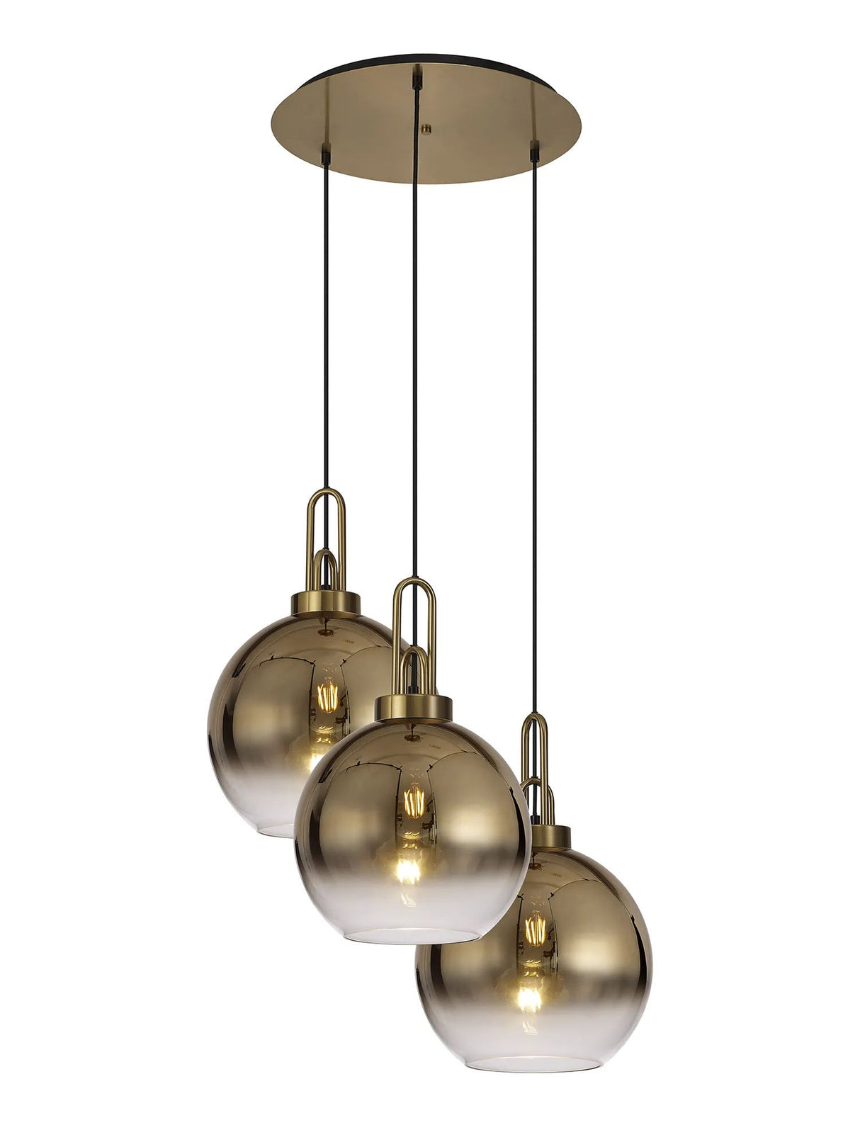 Allardyce Round 3 Light Pendant With 30cm Globe Glass, Brass Gold/Matt Black Brass Gold/Clear