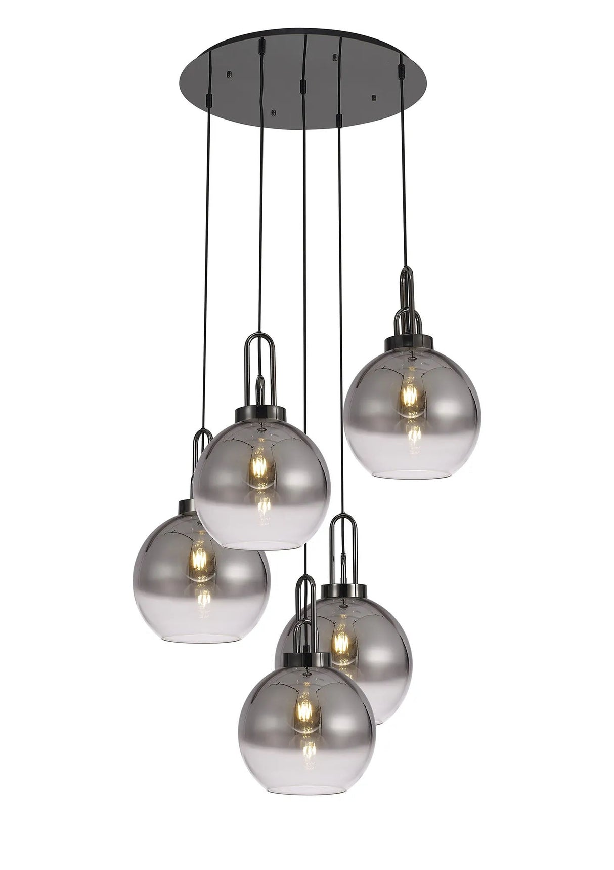 Allardyce Round 5 Light Pendant With 30cm Globe Glass, Black Chrome/Matt Black Smoked/Clear