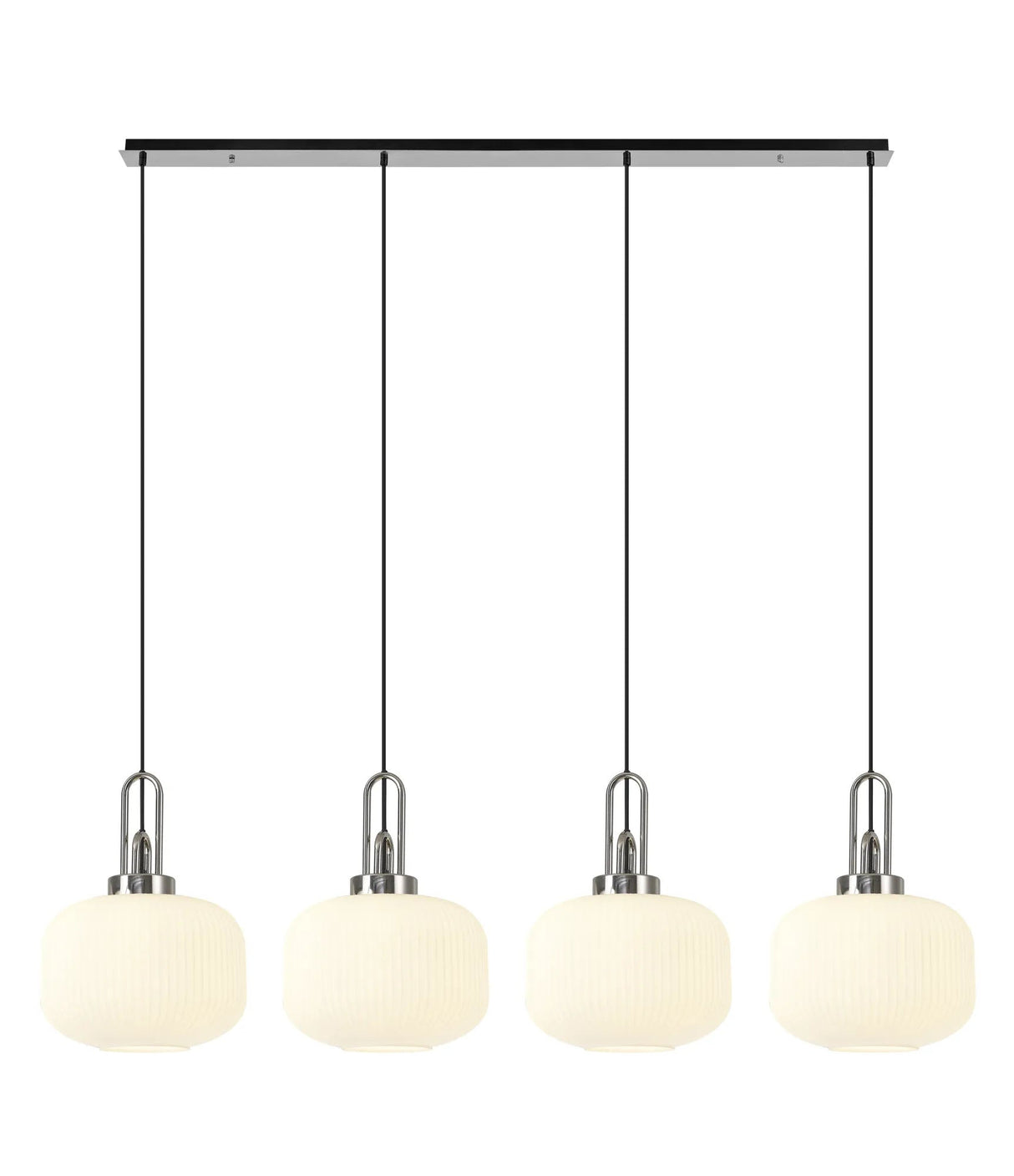 Allardyce Linear Pendant, 4 x E27, Polished Nickel/Matt Black With 30cm Pumpkin Shaped Ribbed Opal Glass