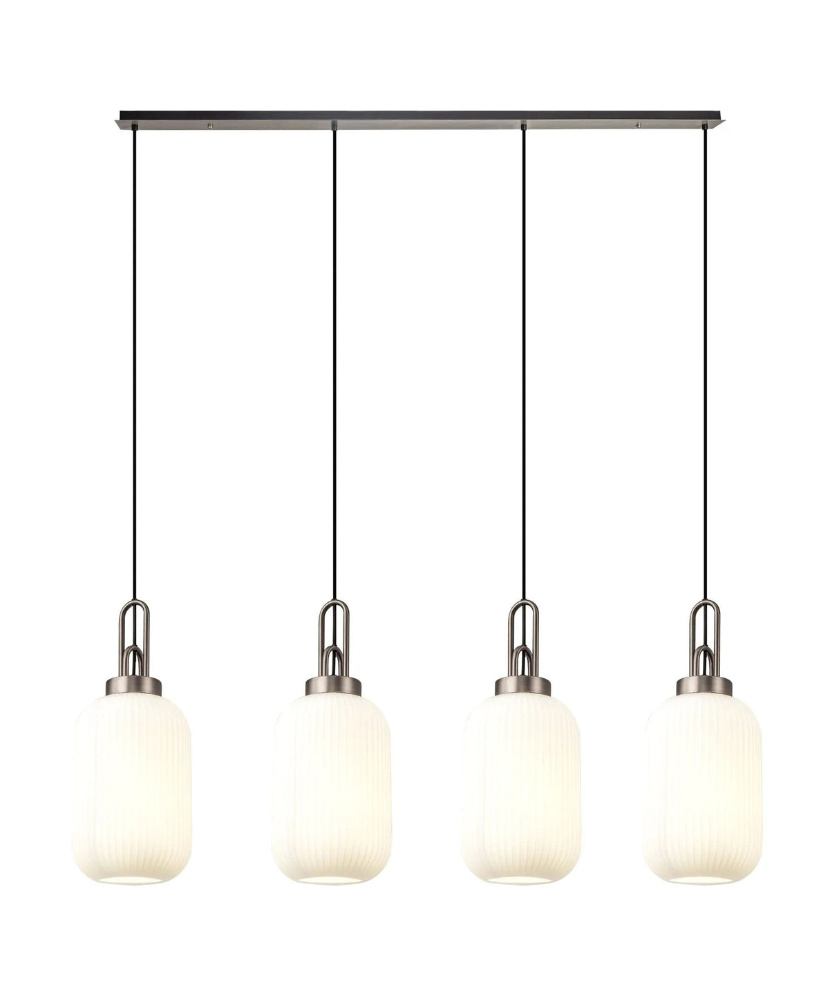 Allardyce Linear 4 Light Pendant With 20cm Tubular Ribbed Glass, Antique Silver/Matt Black Opal