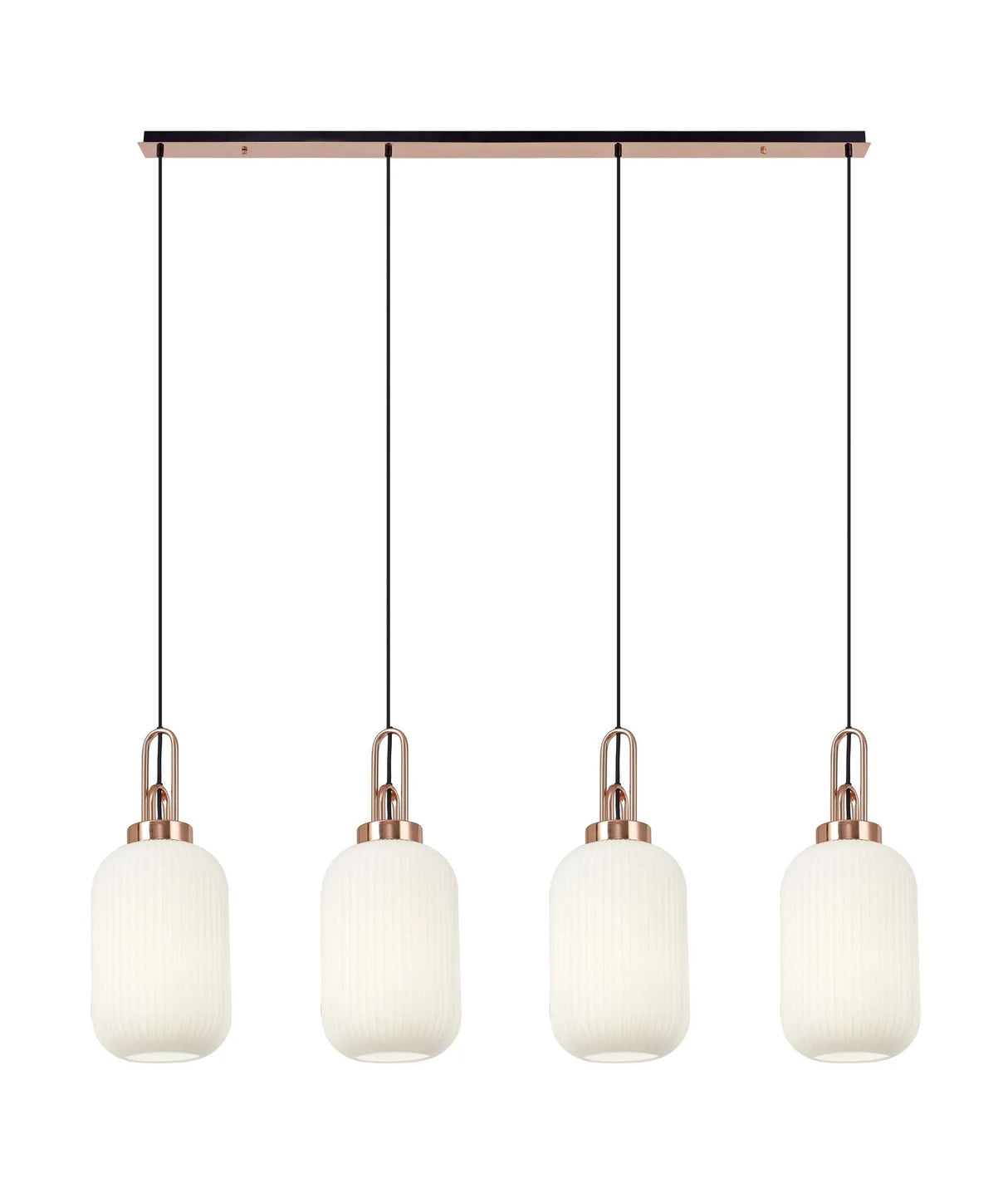 Allardyce Linear 4 Light Pendant With 20cm Tubular Ribbed Glass, Copper/Matt Black Opal