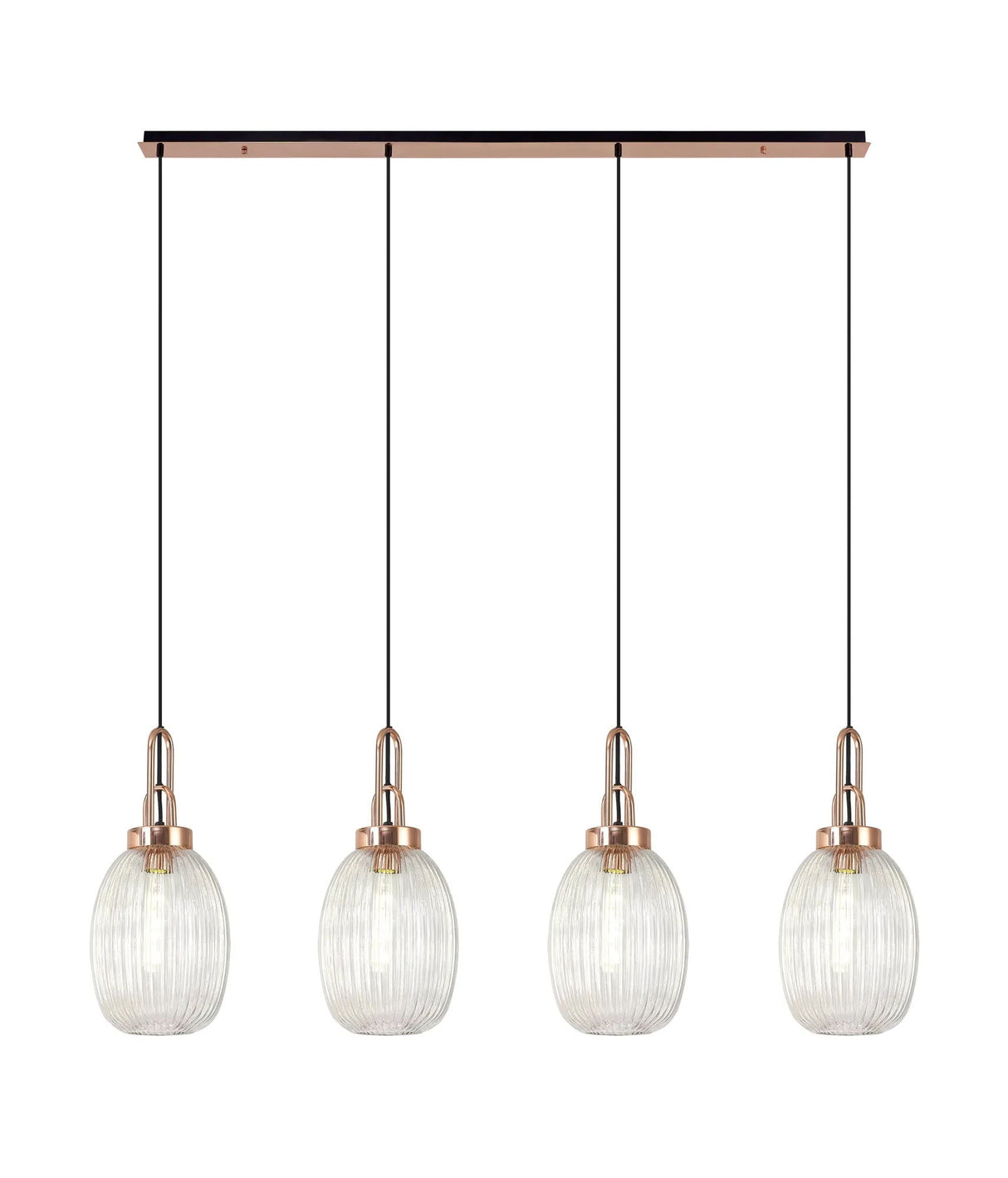 Allardyce Linear 4 Light Pendant With 20cm Almond Ribbed Glass, Copper/Matt Black Clear