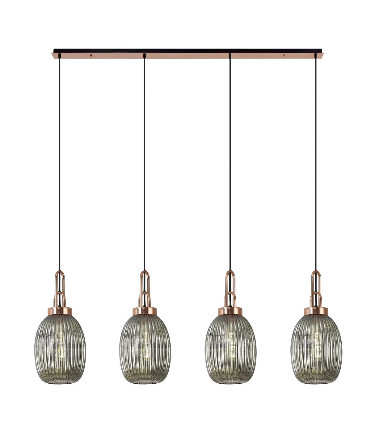 Allardyce Linear 4 Light Pendant With 20cm Almond Ribbed Glass, Copper/Matt Black Smoked