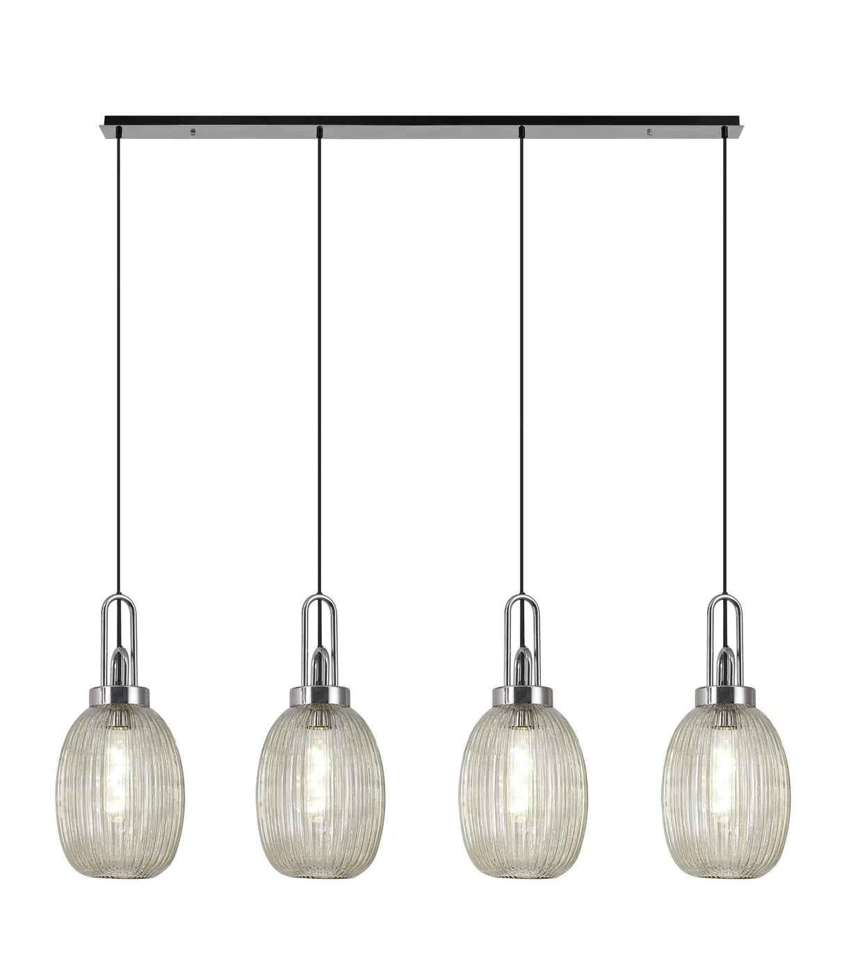 Allardyce Linear 4 Light Pendant With 20cm Almond Ribbed Glass, Polished Nickel/Matt Black Champagne