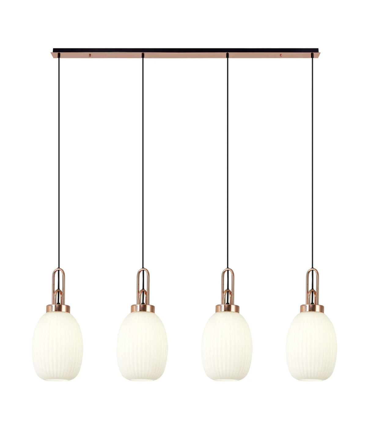 Allardyce Linear 4 Light Pendant With 20cm Almond Ribbed Glass, Copper/Matt Black Opal
