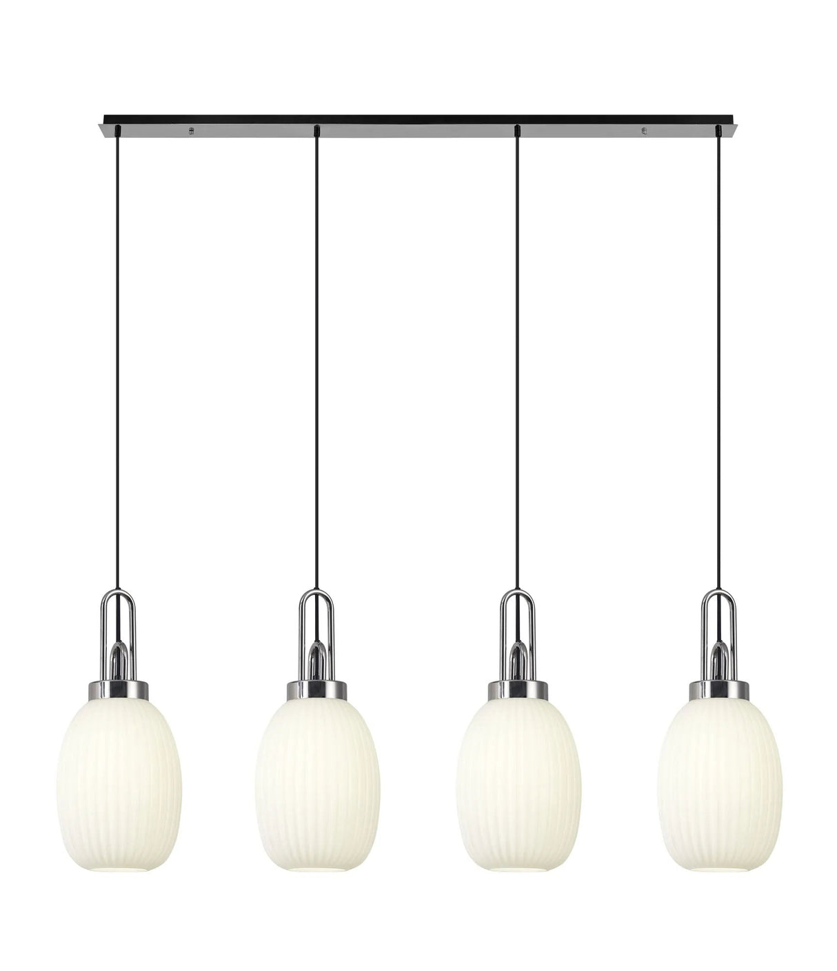 Allardyce Linear 4 Light Pendant With 20cm Almond Ribbed Glass, Polished Nickel/Matt Black Opal