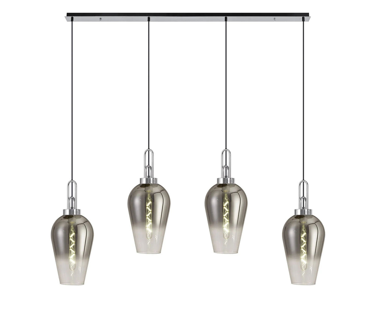 Allardyce Linear 4 Light Pendant E27 With 23cm Pear Glass, Smoked/Clear Polished Nickel/Matt Black