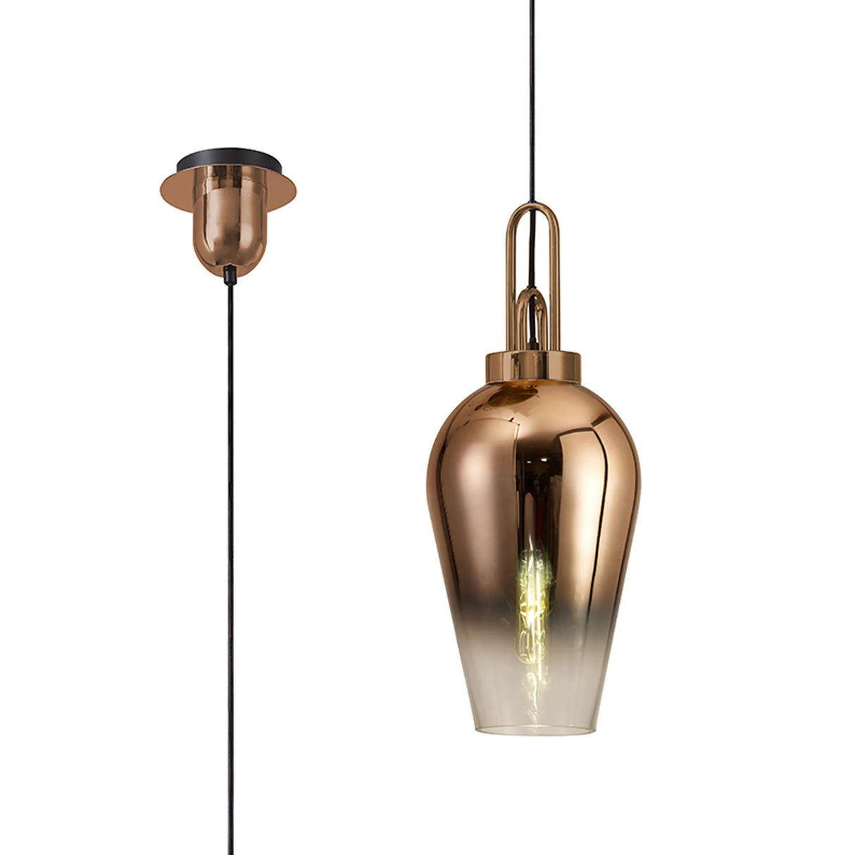Allardyce 1 Light Pendant E27 With 23cm Pear Glass, Copper/Matt Black/Clear