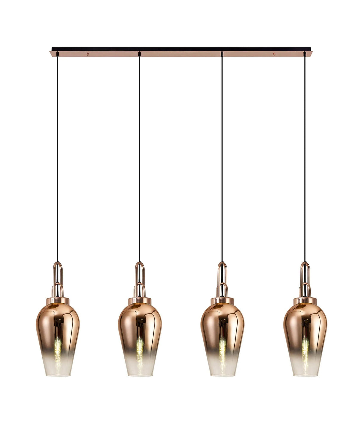 Allardyce Linear 4 Light Pendant E27 With 23cm Pear Glass, Copper/Clear Copper/Matt Black