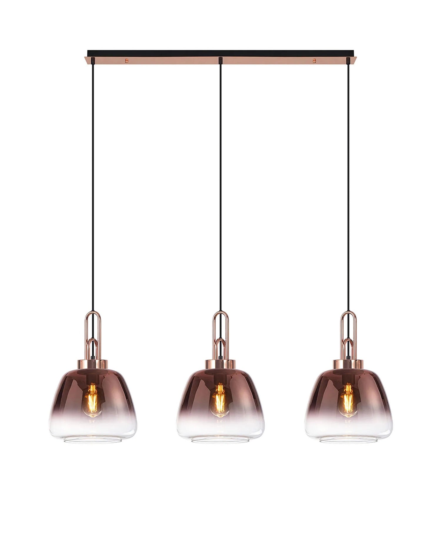 Allardyce Linear Pendant 3 x E27 With 28cm Trapezium Glass, Copper/Clear/Matt Black