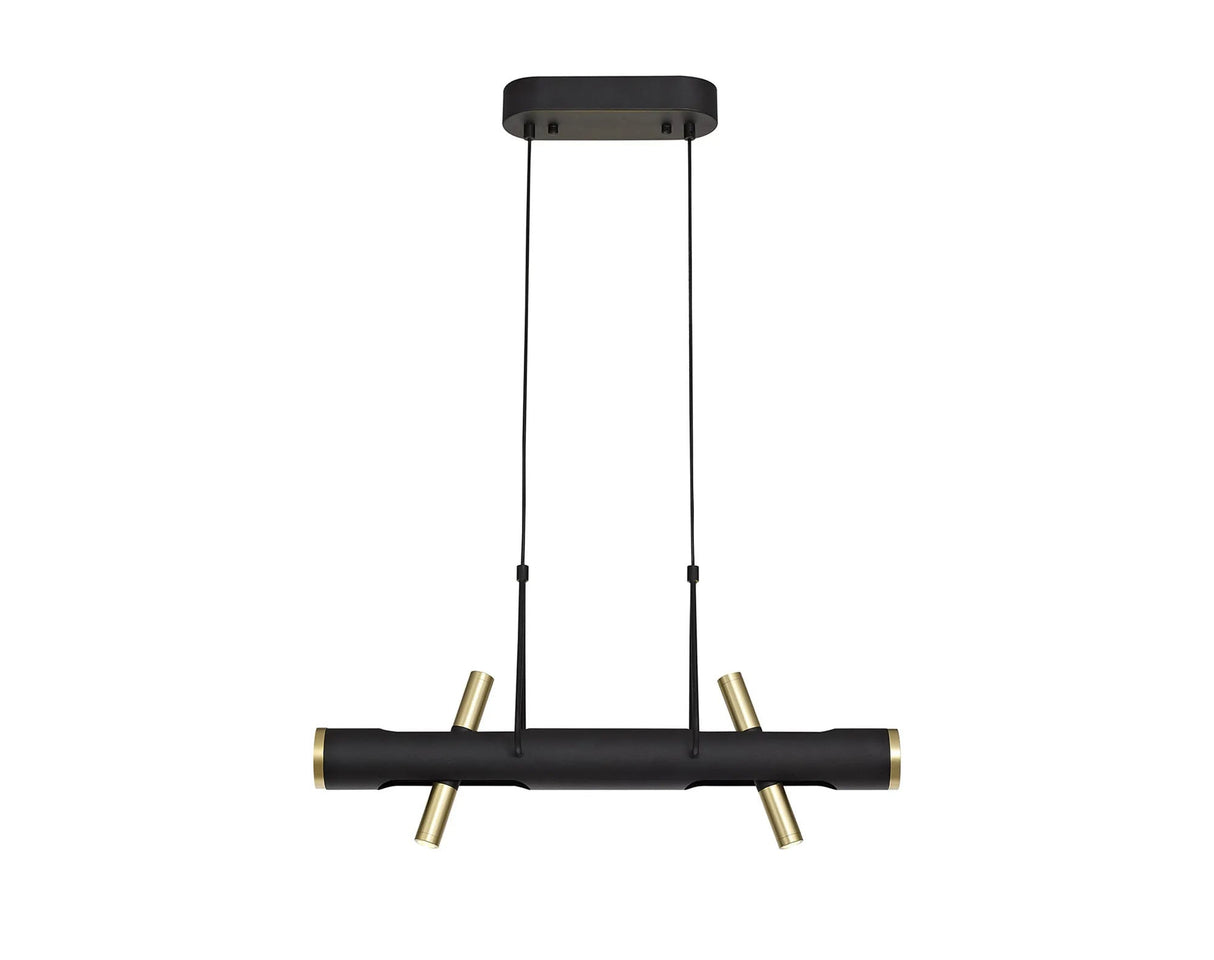 Almond Linear Pendant , 4 x 2W LED, 3000K, Sand Black, Gold
