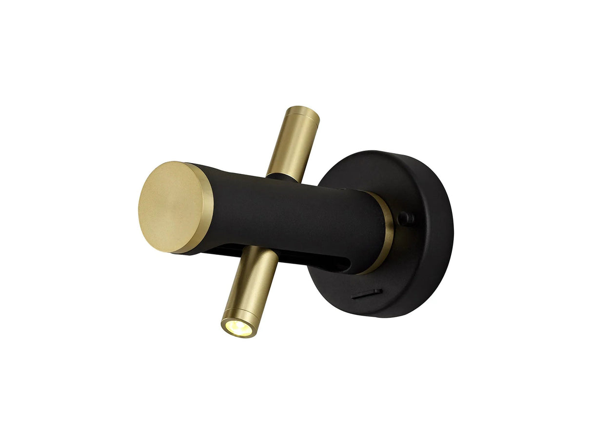 Almond Switched Wall Light, 2 x 2W LED, 3000K, Sand Black/Gold