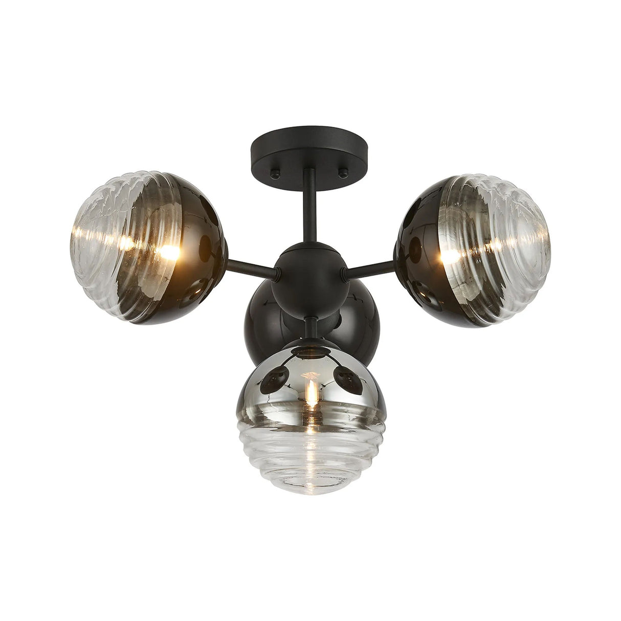Armfield 51cm Semi-Flush Multi Arm Ceiling Light, 4 x G9, Satin Black/Black/Chrome/Clear Two-Tone Round Spiral Glass (A)