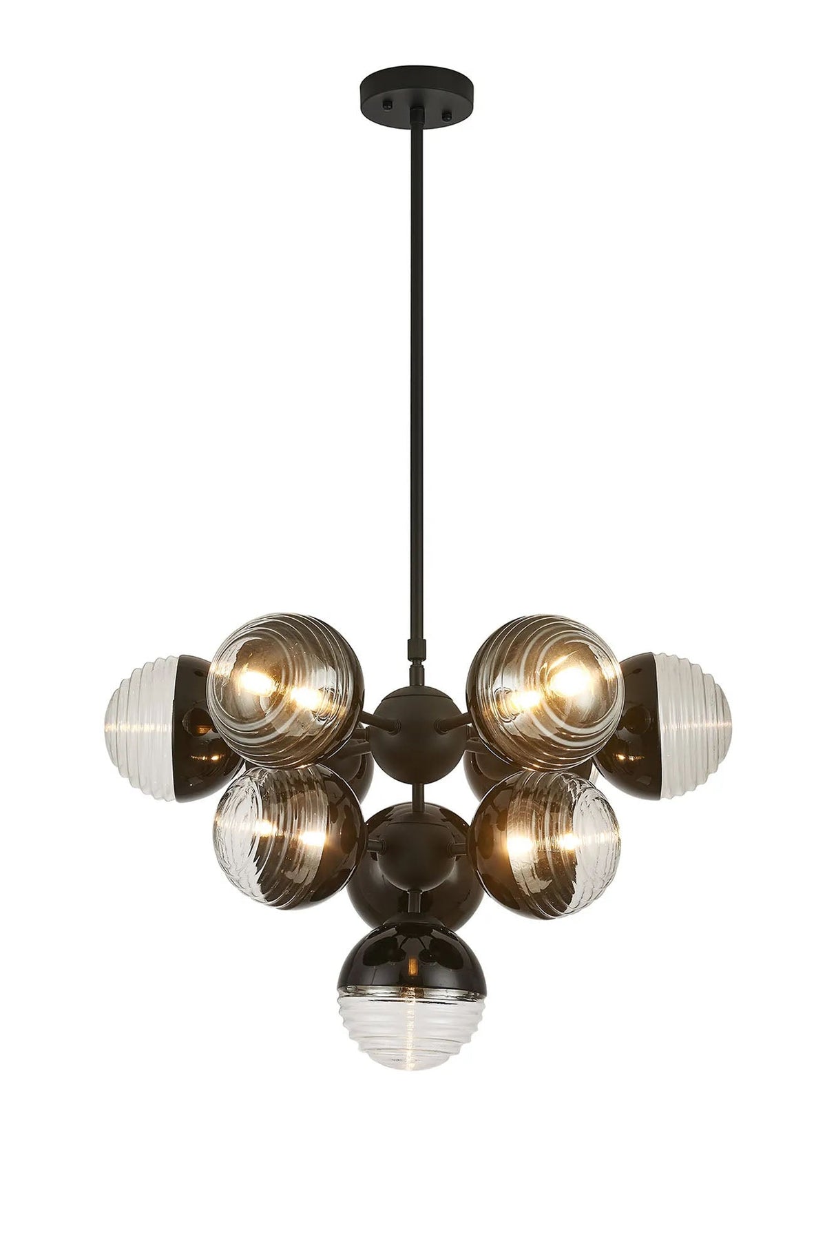 Armfield Telescopic Multi Arm Pendant, 10 x G9, Satin Black/Black/Clear Two-Tone Round Spiral Glass (A)