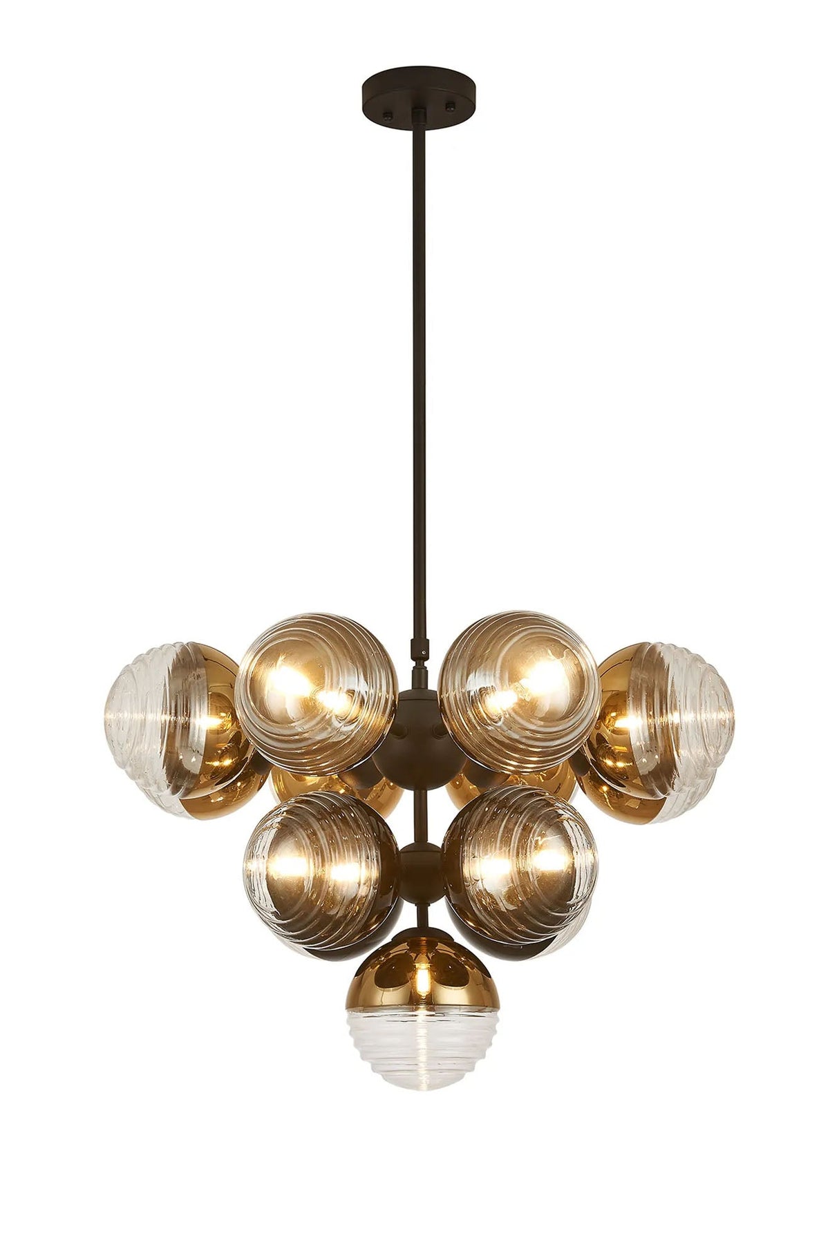 Armfield Telescopic Multi Arm Pendant, 13 x G9, Satin Black/Black/Gold/Clear Two-Tone Round Spiral Glass (A)