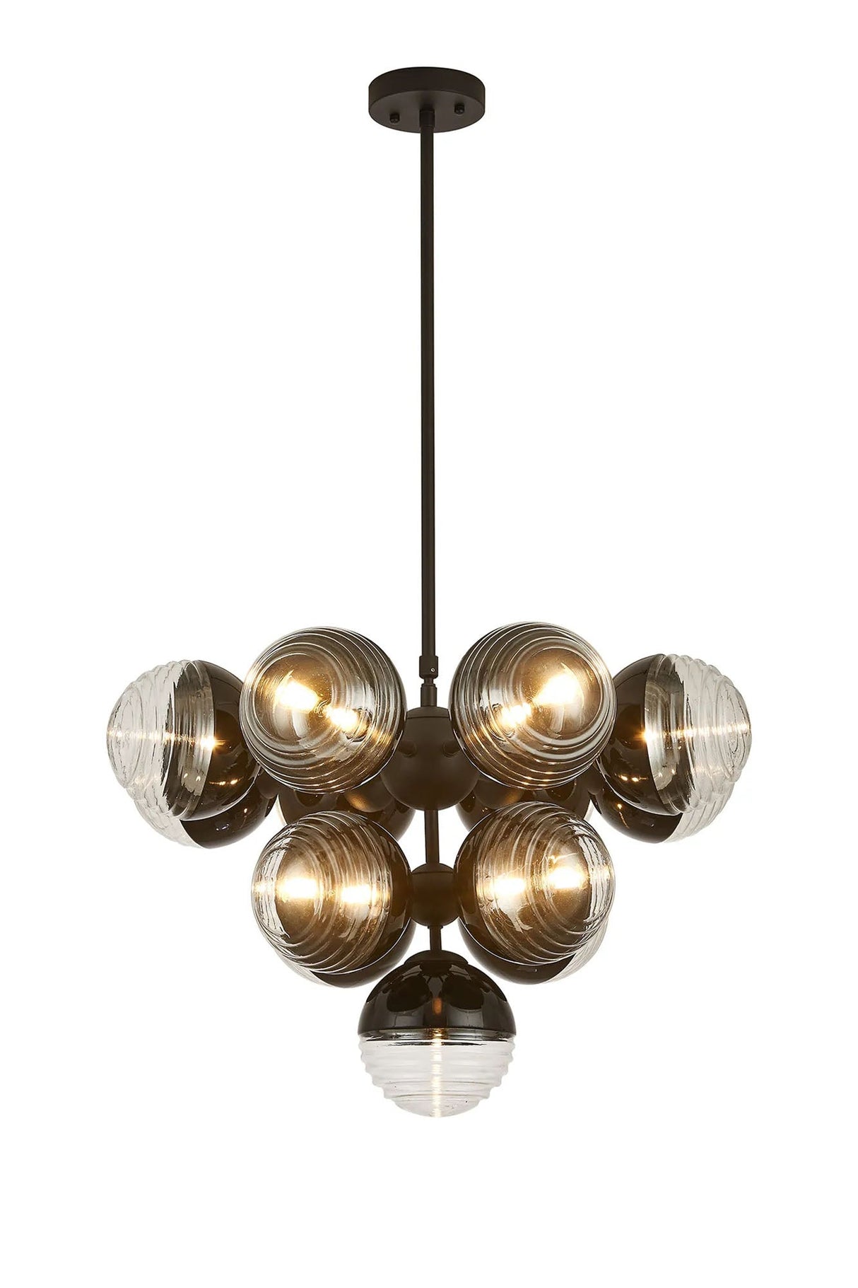 Armfield Telescopic Multi Arm Pendant, 13 x G9, Satin Black/Black/Clear Two-Tone Round Spiral Glass (A)