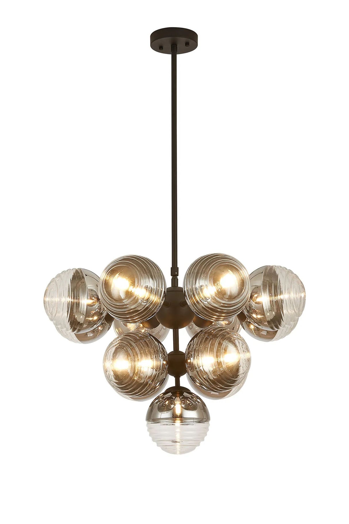 Armfield Telescopic Multi Arm Pendant, 13 x G9, Satin Black/Chrome/Clear Two-Tone Round Spiral Glass (A)