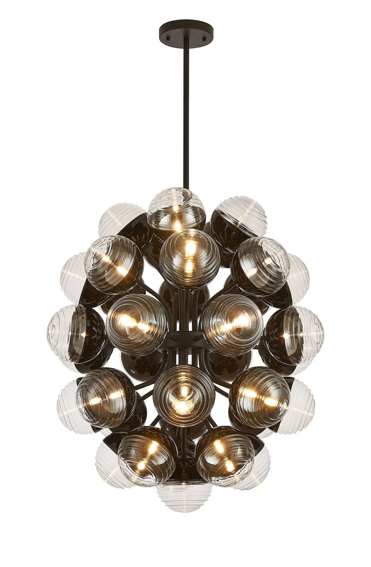 Armfield 74cm Fixed Multi Arm Sphere Pendant, 35 x G9, Satin Black/Black/Clear Two-Tone Round Spiral Glass (A)