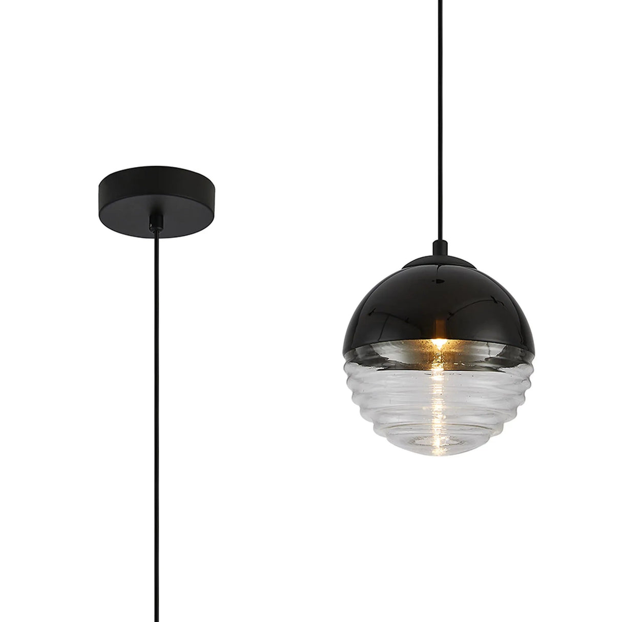 Armfield 15cm Single Pendant, 1 x G9, Satin Black/Black/Clear Two-Tone Round Spiral Glass (A)