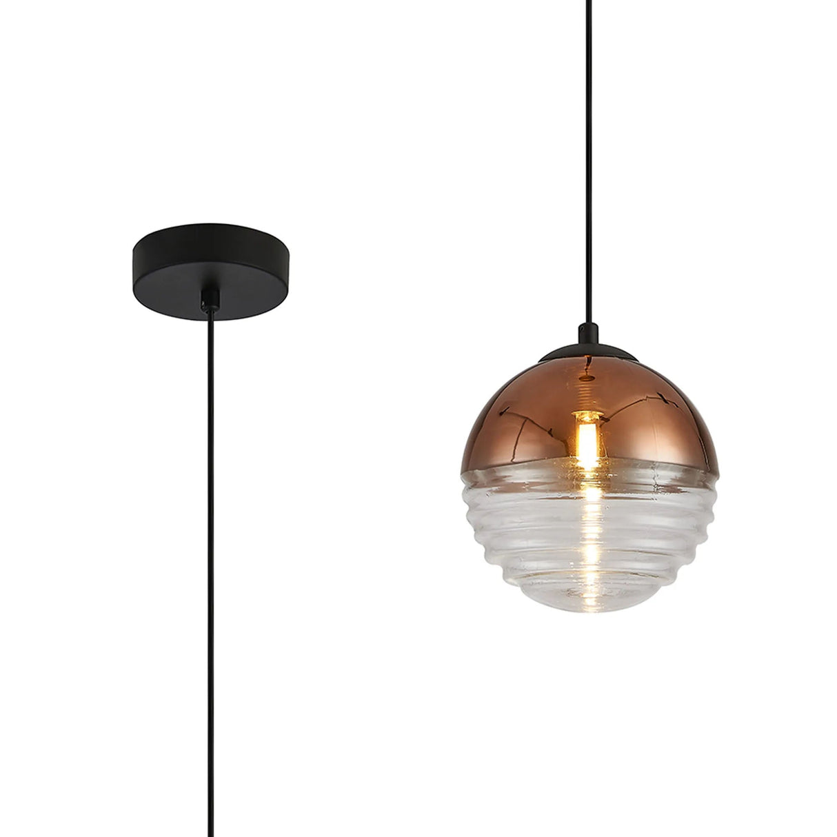 Armfield 15cm Single Pendant, 1 x G9, Satin Black/Copper/Clear Two-Tone Round Spiral Glass (A)
