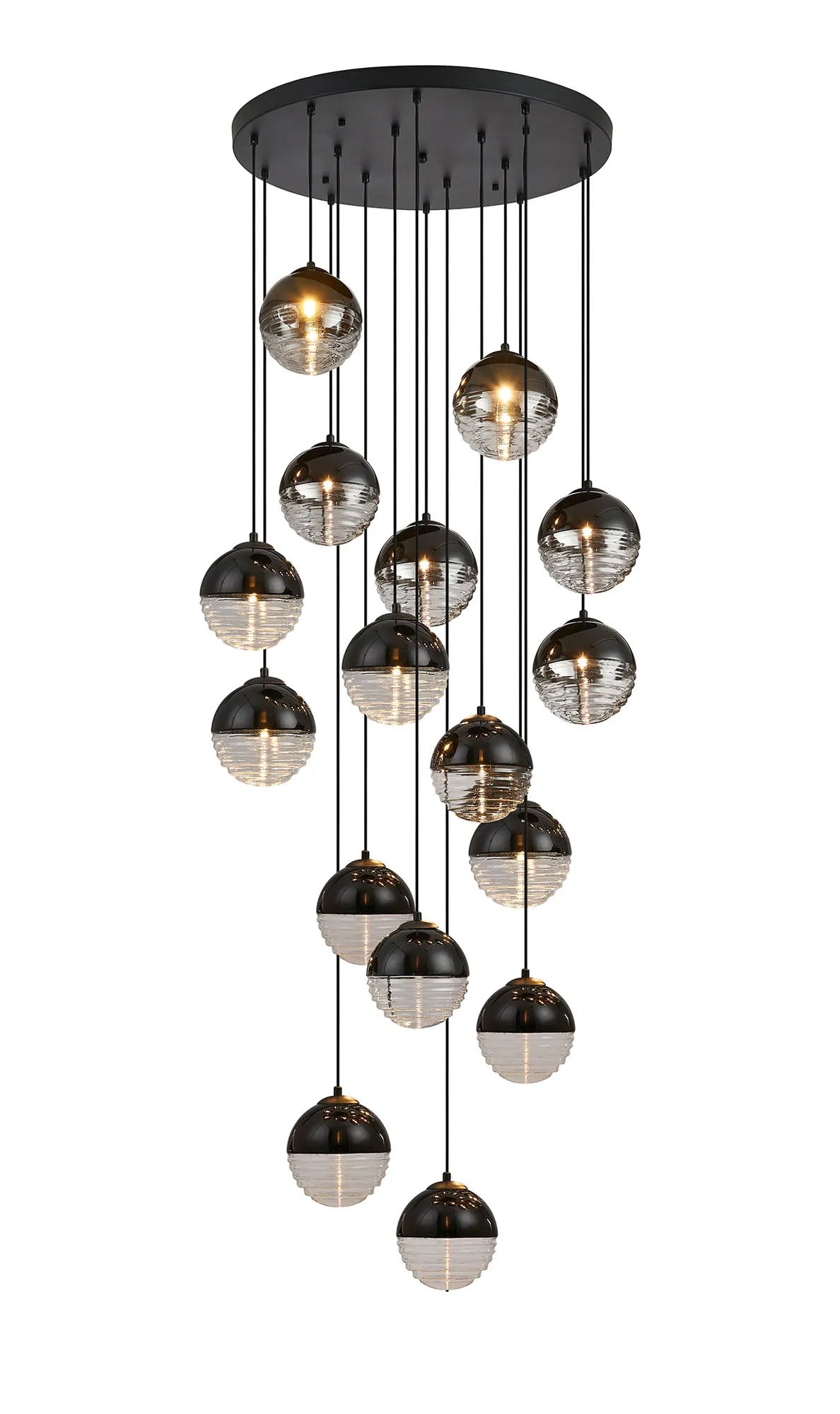 Armfield 68cm Pendant, 16 x G9, Satin Black/Black/Clear Two-Tone Round Spiral Glass (A)