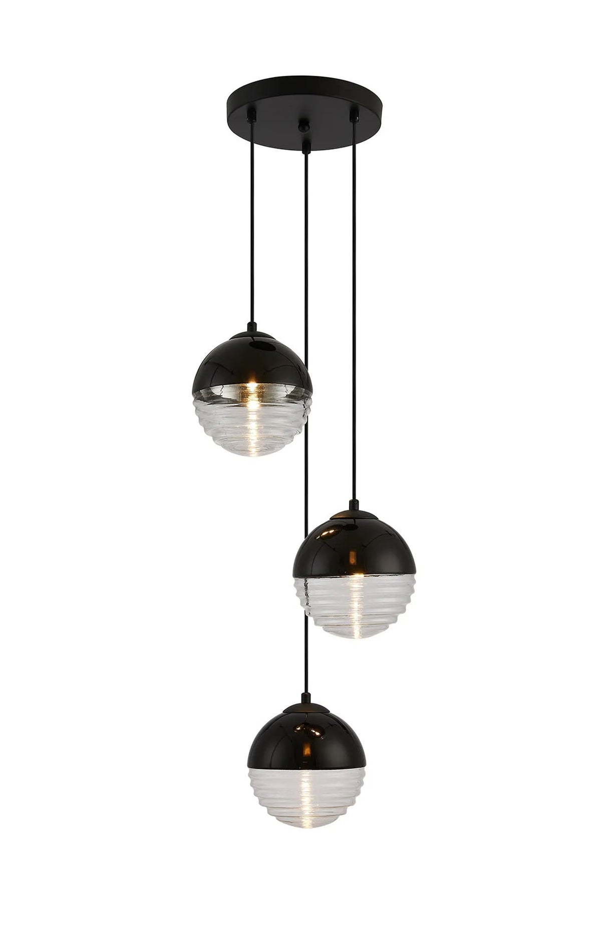 Armfield 31cm Round Pendant, 3 x G9, Satin Black/Black/Clear Two-Tone Round Spiral Glass (A)