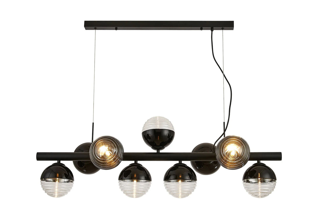 Armfield Linear Pendant, 9 x G9, Satin Black/Black/Clear Two-Tone Round Spiral Glass (A)