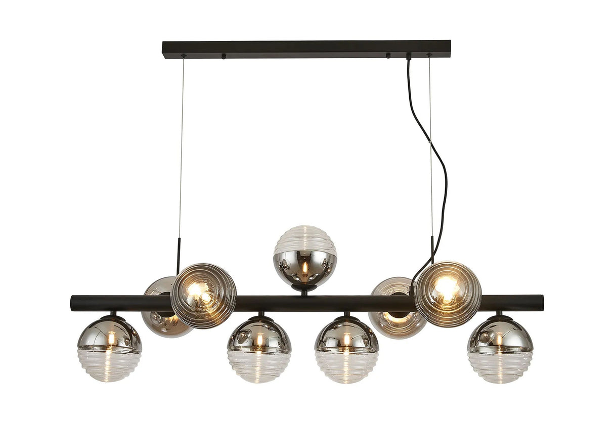 Armfield Linear Pendant, 9 x G9, Satin Black/Chrome/Clear Two-Tone Round Spiral Glass (A)