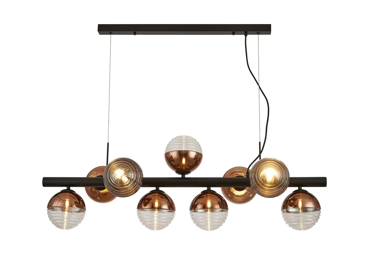 Armfield Linear Pendant, 9 x G9, Satin Black/Copper/Clear Two-Tone Round Spiral Glass (A)