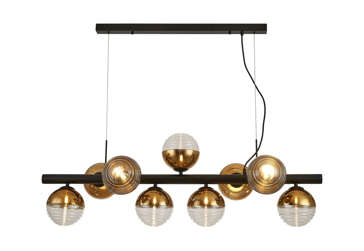 Armfield Linear Pendant, 9 x G9, Satin Black/Gold/Clear Two-Tone Round Spiral Glass (A)