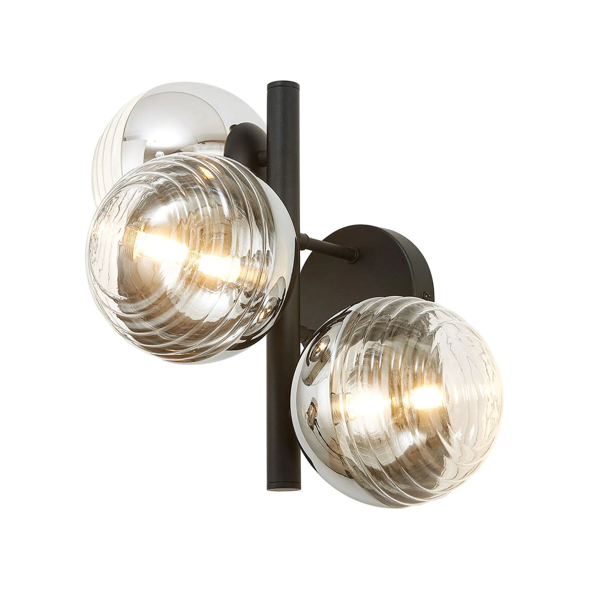 Armfield Wall Lamp, 3 x G9, Satin Black/Chrome/Clear Two-Tone Round Spiral Glass (A)