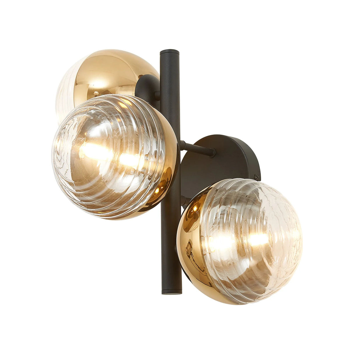 Armfield Wall Lamp, 3 x G9, Satin Black/Gold/Clear Two-Tone Round Spiral Glass (A)