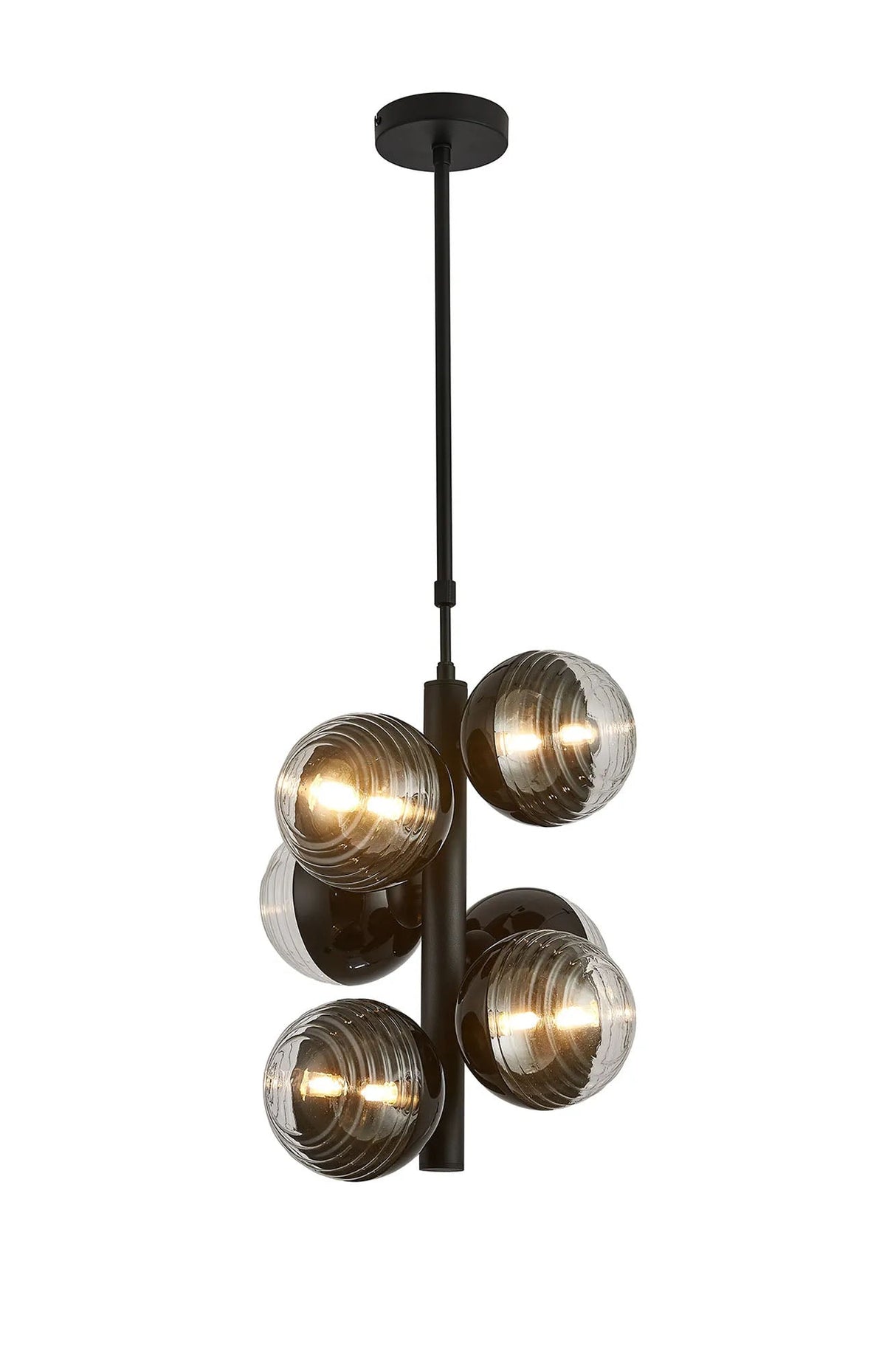 Armfield Vertical Linear Telescopic Pendant, 6 x G9, Satin Black/Black/Clear Two-Tone Round Spiral Glass (A)
