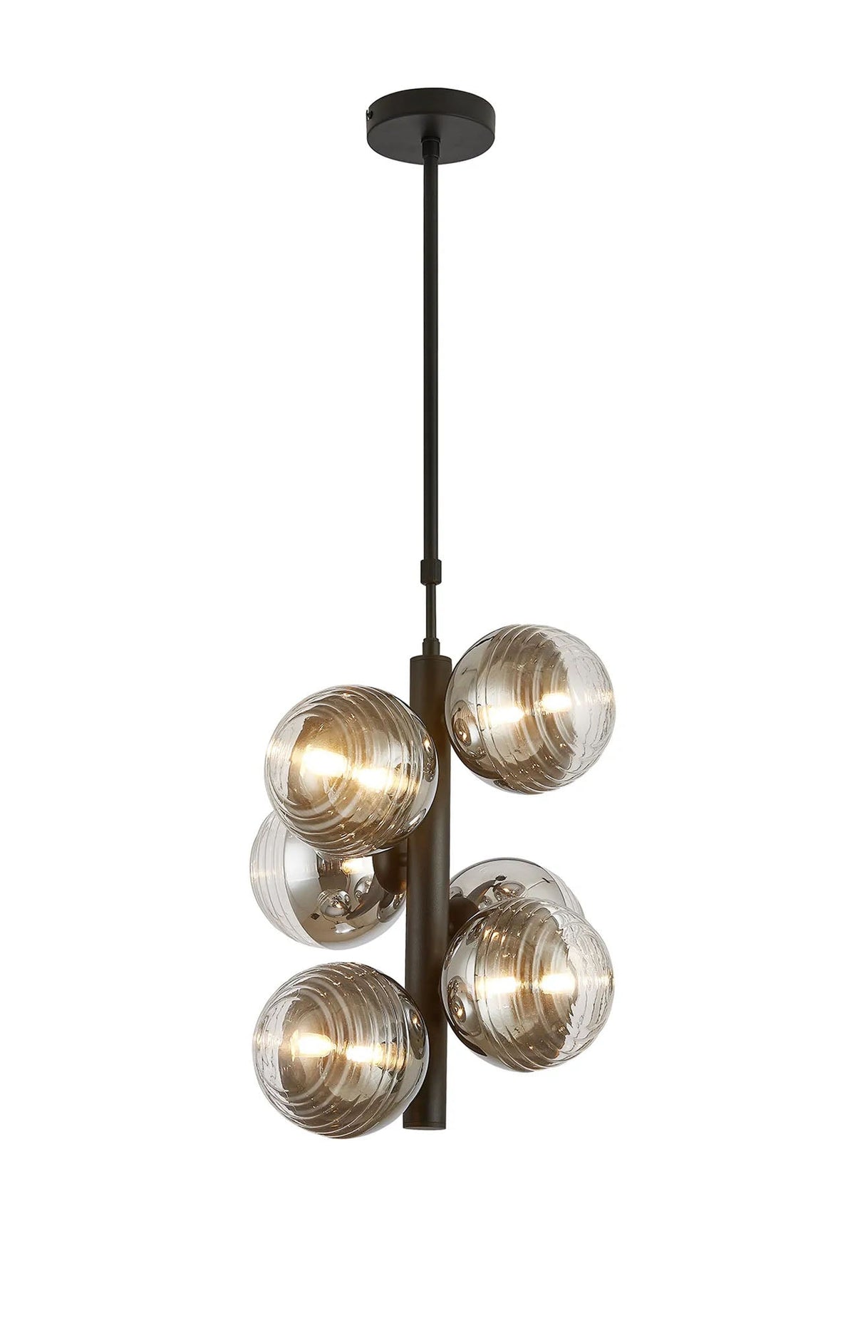 Armfield Vertical Linear Telescopic Pendant, 6 x G9, Satin Black/Chrome/Clear Two-Tone Round Spiral Glass (A)