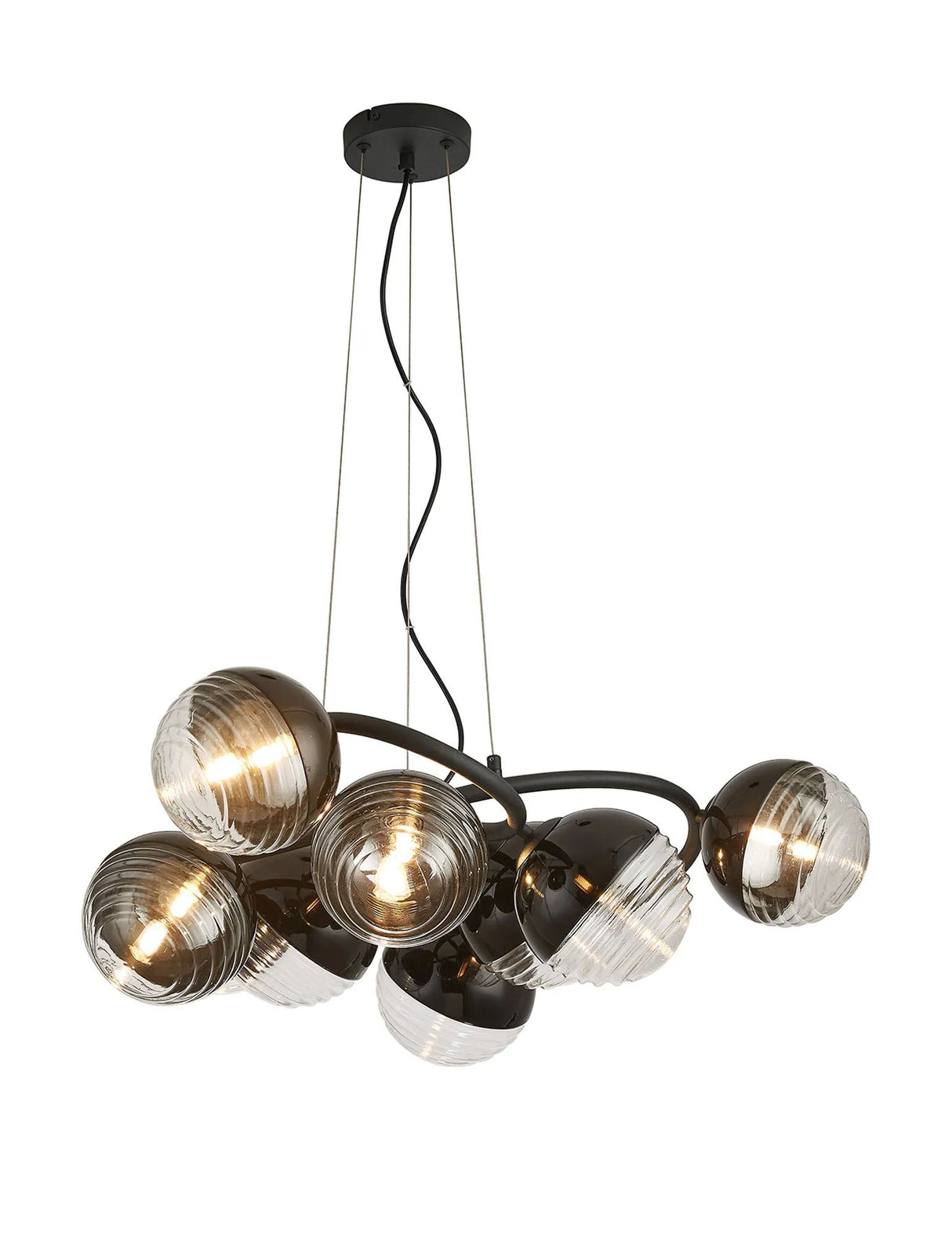 Armfield 88cm Twisted Pendant, 9 x G9, Satin Black/Black/Clear Two-Tone Round Spiral Glass (A)