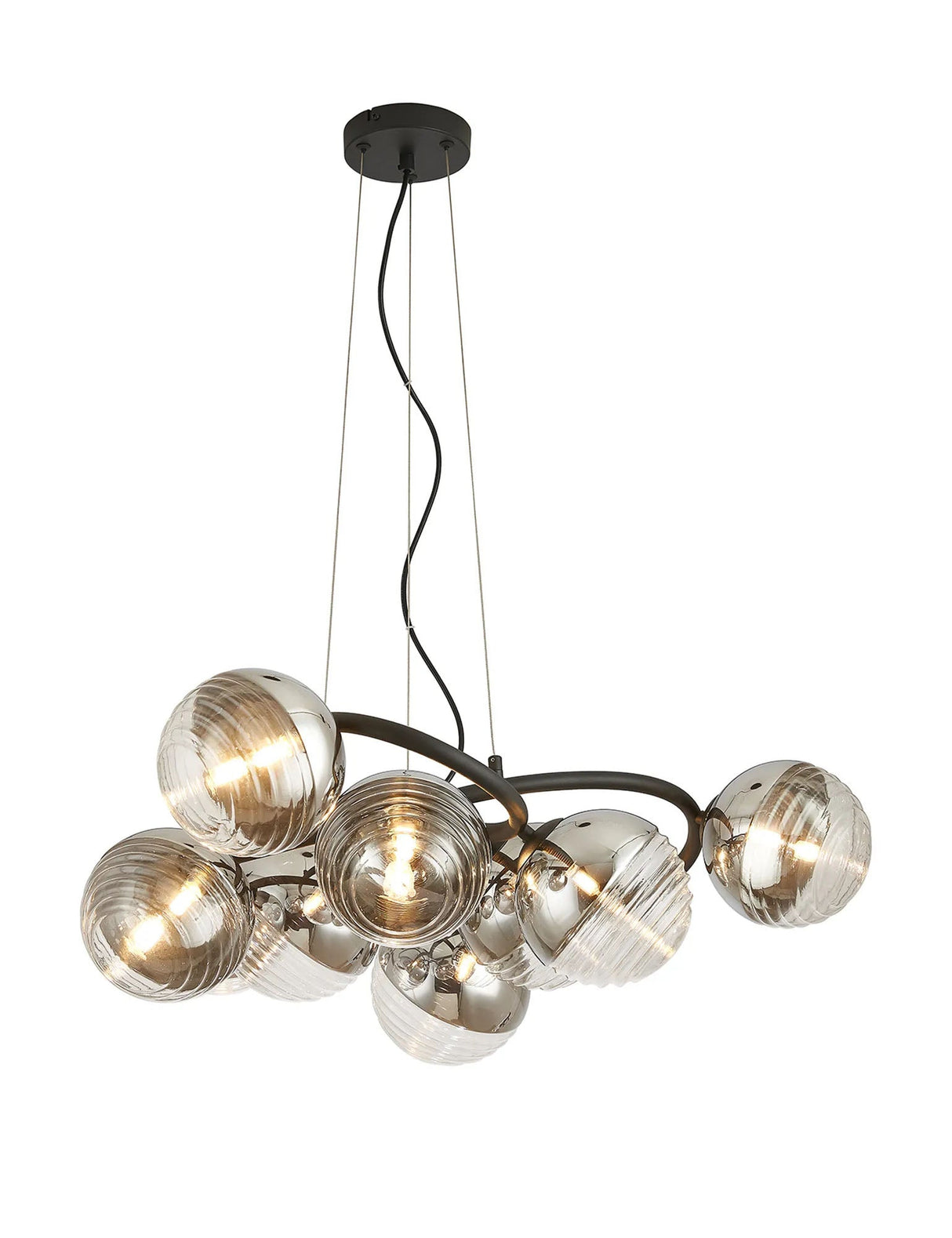 Armfield 88cm Twisted Pendant, 9 x G9, Satin Black/Chrome/Clear Two-Tone Round Spiral Glass (A)