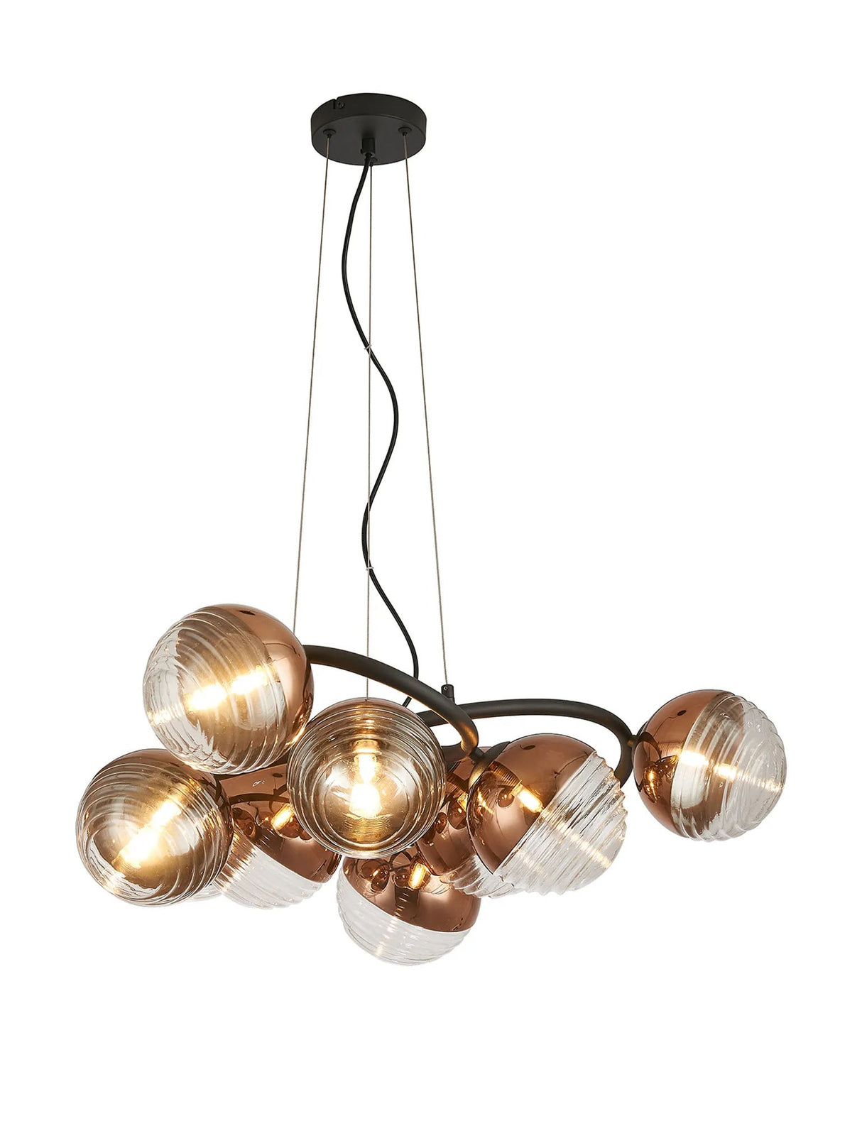 Armfield 88cm Twisted Pendant, 9 x G9, Satin Black/Copper/Clear Two-Tone Round Spiral Glass (A)