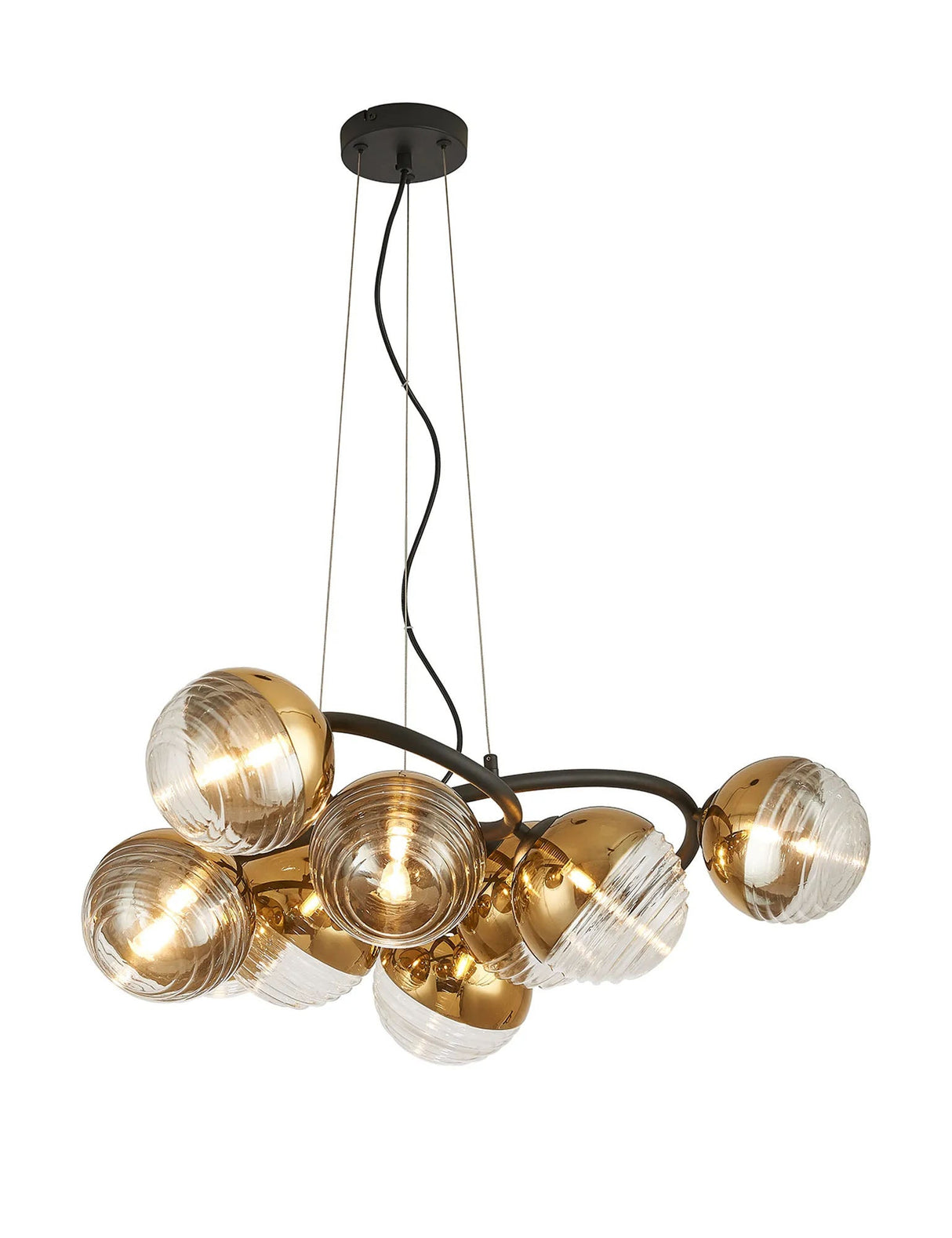 Armfield 88cm Twisted Pendant, 9 x G9, Satin Black/Gold/Clear Two-Tone Round Spiral Glass (A)
