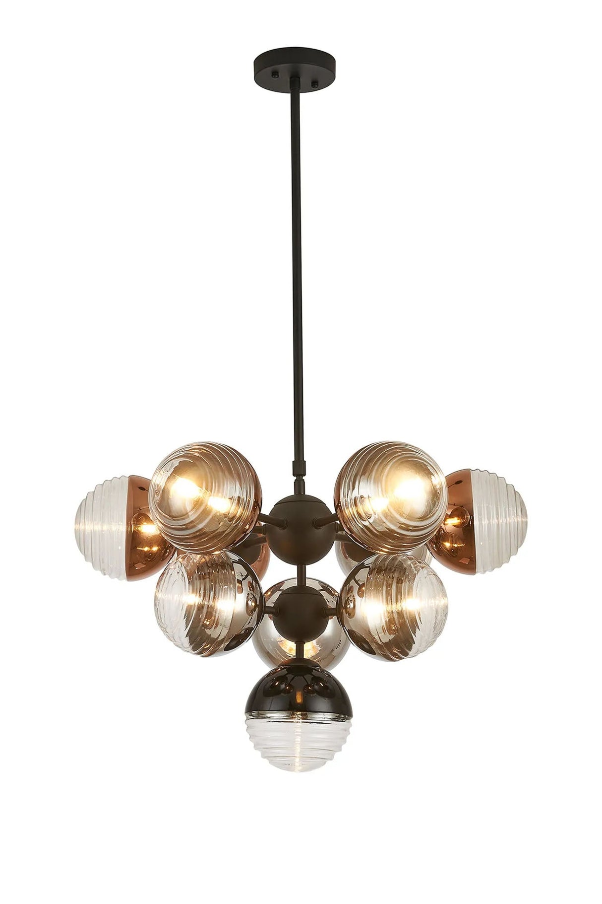 Armfield Telescopic Multi Arm Pendant, 10 x G9, Satin Black/Black/Chrome/Copper/Clear Two-Tone Round Spiral Glass (A)