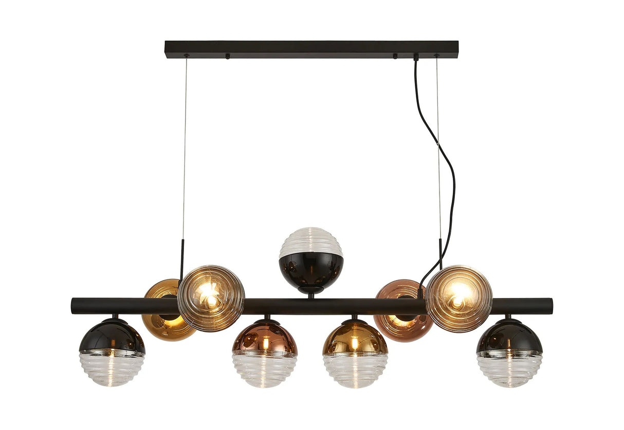 Armfield Linear Pendant, 9 x G9, Satin Black/Black/Copper/Gold/Clear Two-Tone Round Spiral Glass (A)