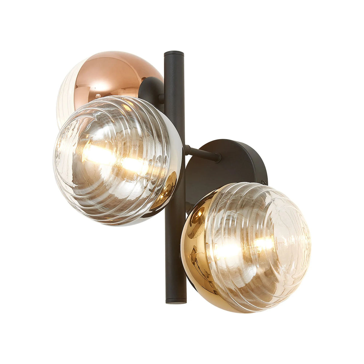 Armfield Wall Lamp, 3 x G9, Satin Black/Chrome/Copper/Gold/Clear Two-Tone Round Spiral Glass (A)