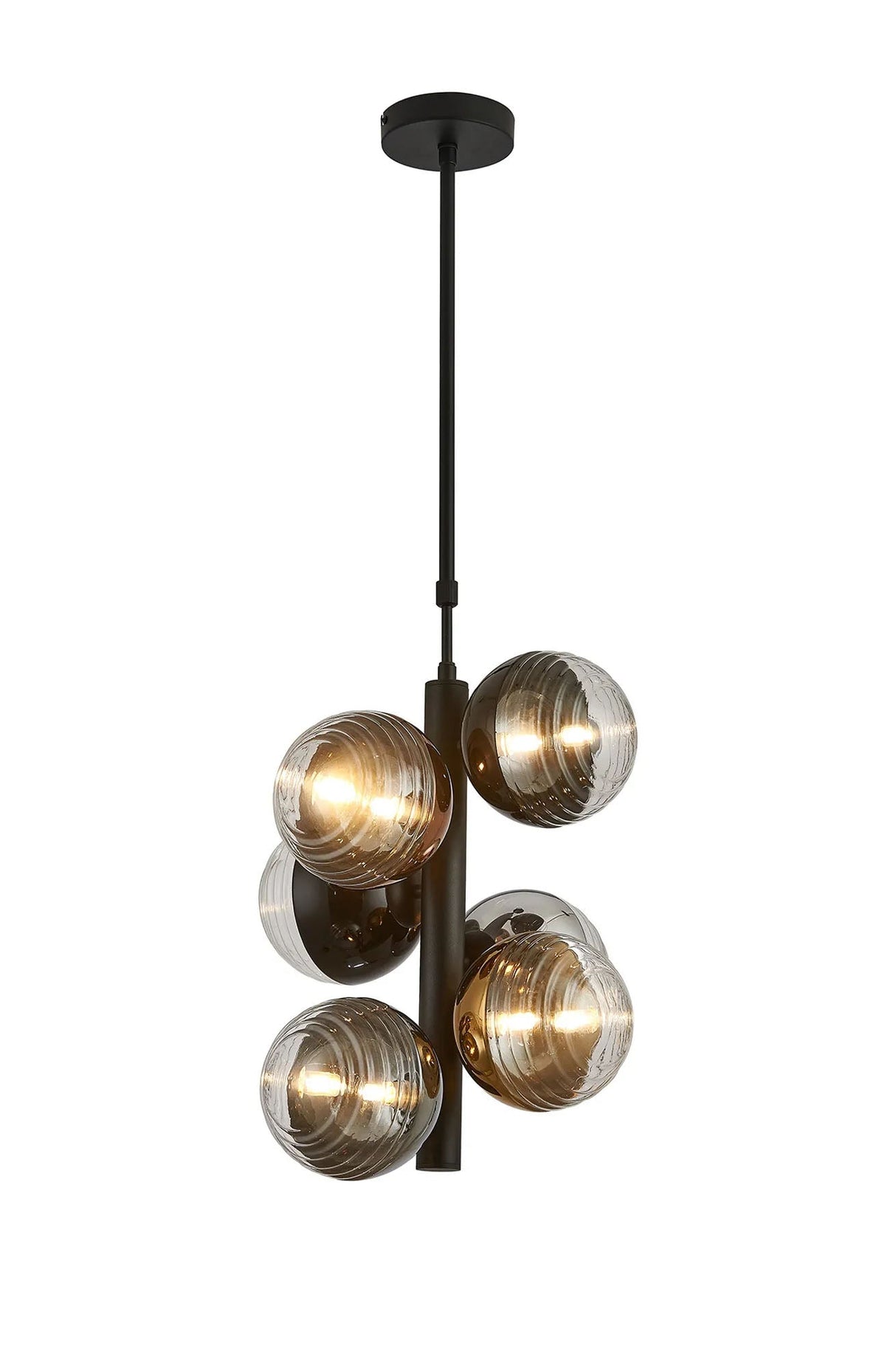 Armfield Vertical Linear Telescopic Pendant, 6 x G9, Satin Black/Black/Chrome/Copper/Gold/Clear Two-Tone Round Spiral Glass (A)