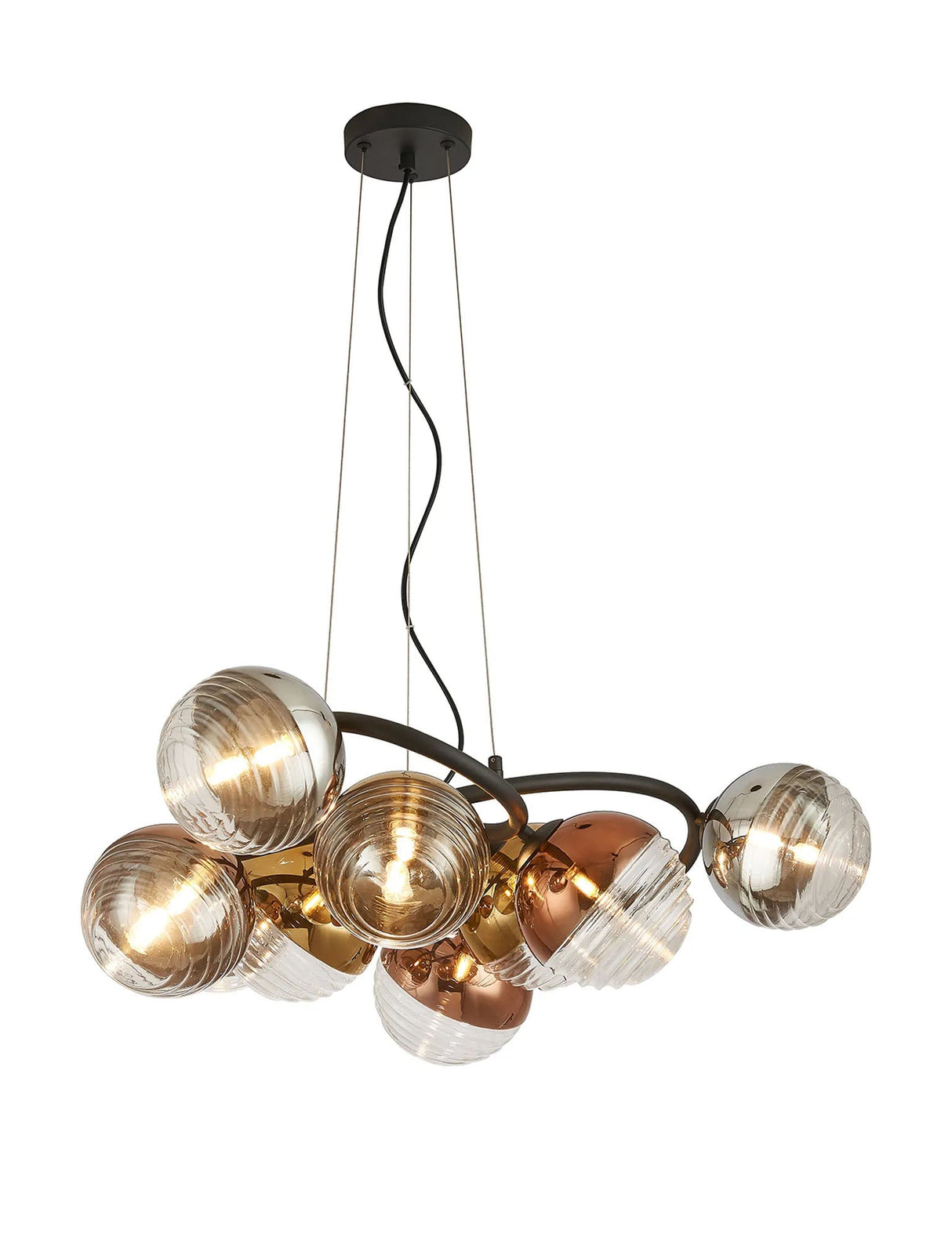 Armfield 88cm Twisted Pendant, 9 x G9, Satin Black/Chrome/Copper/Gold/Clear Two-Tone Round Spiral Glass (A)