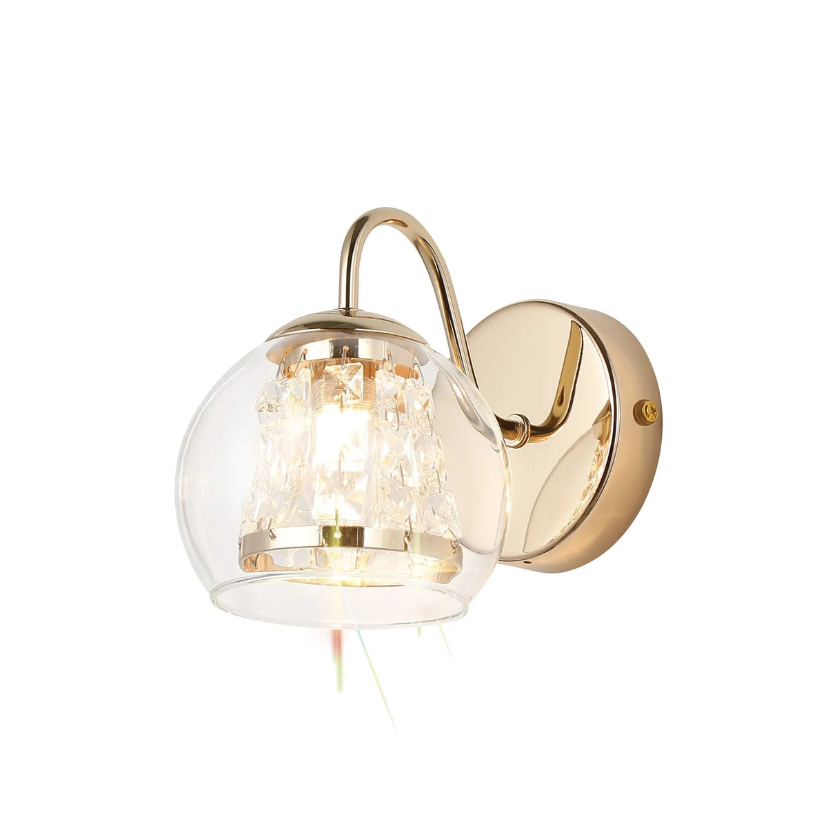 Astle Wall Lamp, 1 x G9, IP44, French Gold/Clear Glass/Clear Crystal