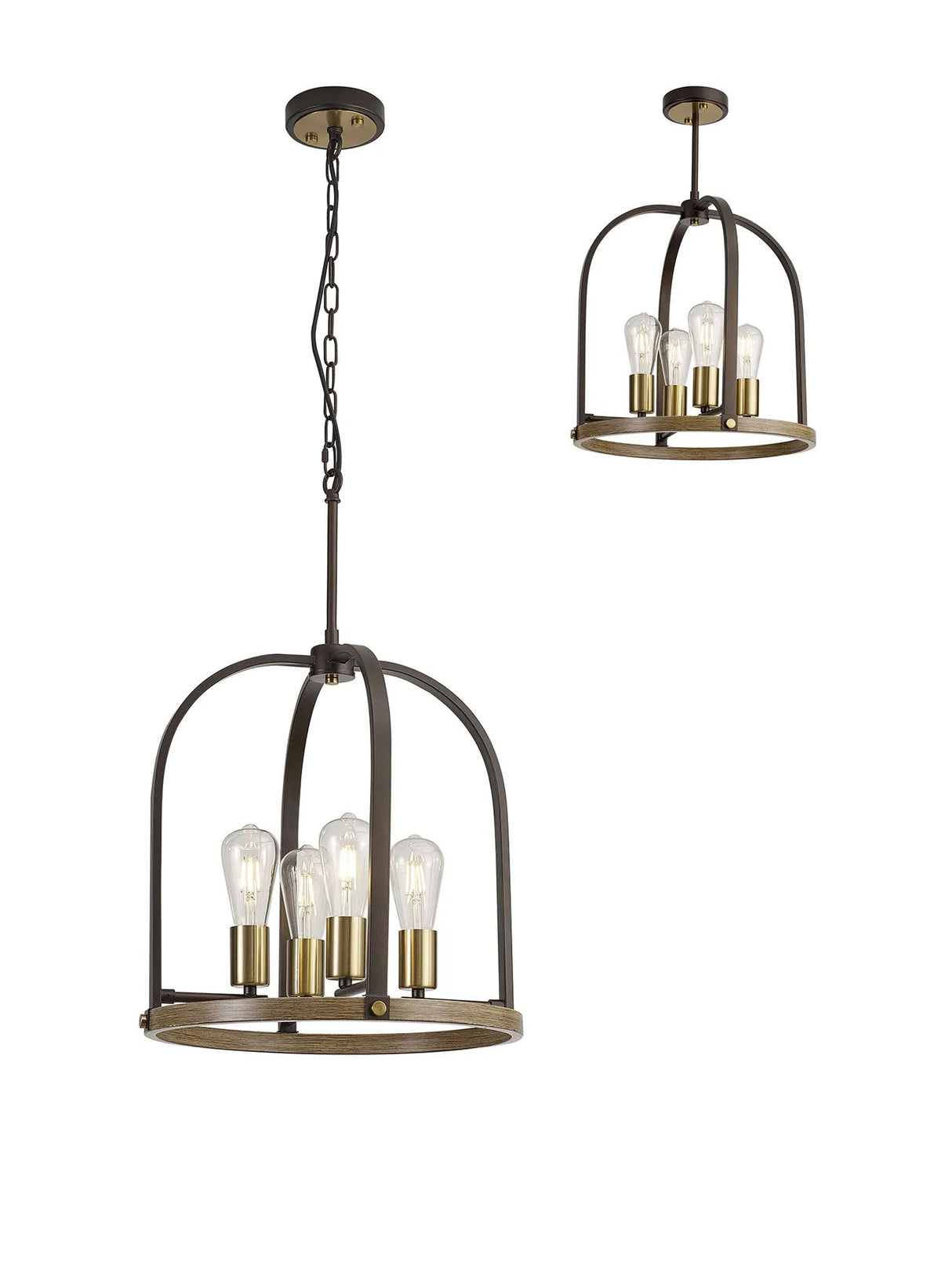 Atkins Pendant/Semi Flush Round 4 x E27, Antique Bronze/Brown Oxide/Wood