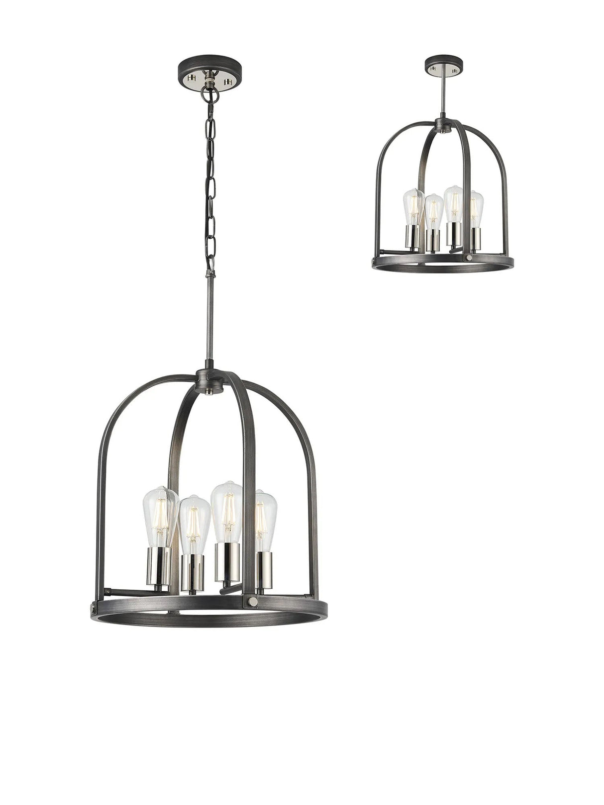 Atkins Pendant/Semi Flush Round 4 x E27, Pewter/Polished Nickel